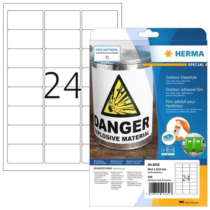 HERMA 9532 / Weatherproof outdoor film labels A4 Fotopapir