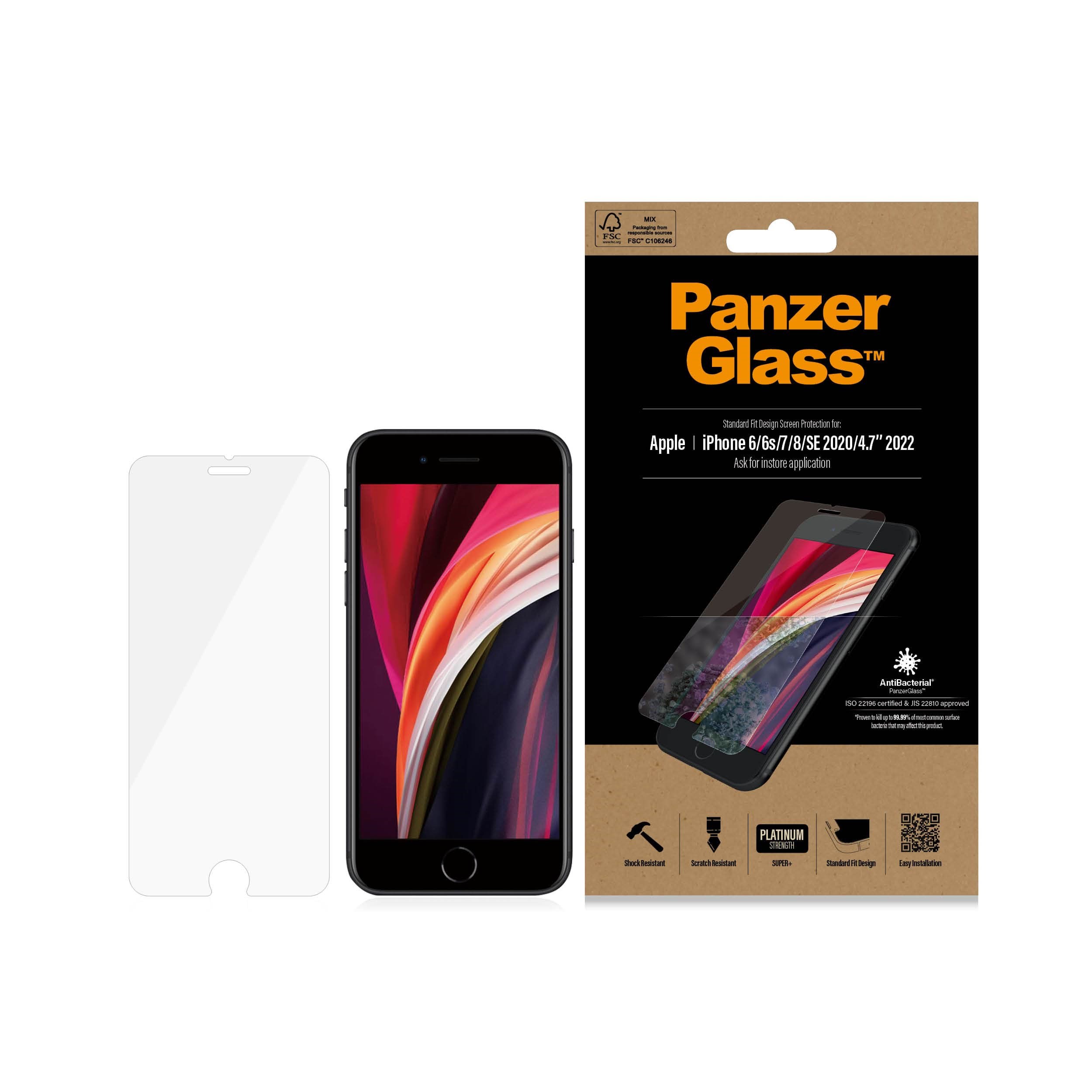 PanzerGlass Screen Protector Apple iPhone 8 | 7 | 6s | 6 | SE (2020/2022) | Standard Fit Beskyttelsesglas PANZER2684