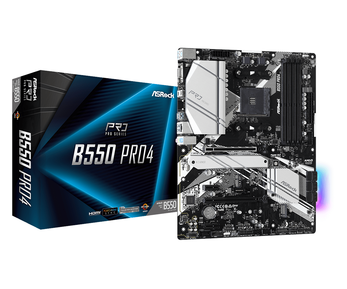 ASRock B550 PRO4 Bundkort - AMD B550 - AMD AM4 - DDR4 RAM - ATX Bundkort 90-MXBCZ0-A0UAYZ