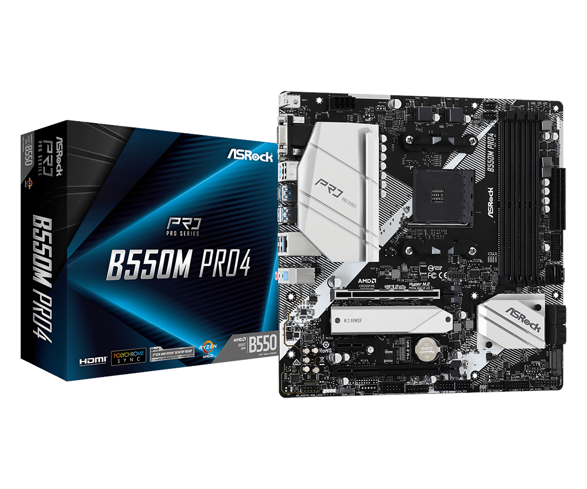 ASRock B550M PRO4 Bundkort - AMD B550 - AMD AM4 - DDR4 RAM - Micro-ATX Bundkort 90-MXBDK0-A0UAYZ