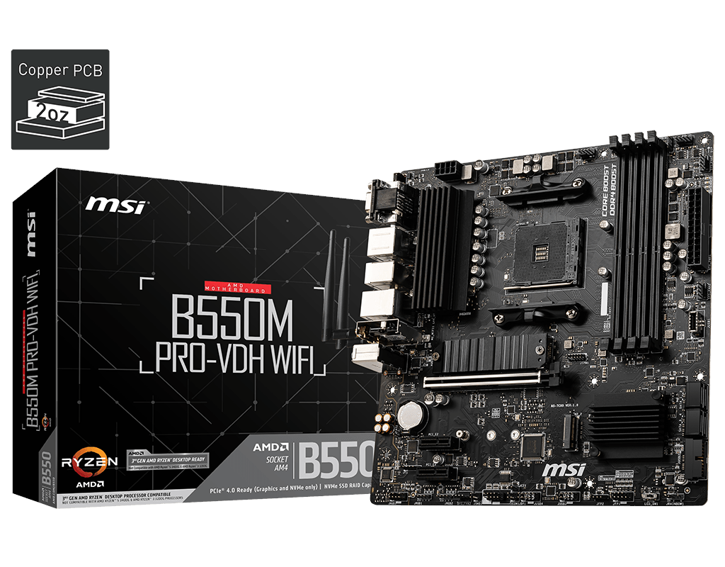 MSI B550M PRO-VDH WIFI Bundkort - AMD B550 - AMD AM4 - DDR4 RAM - Micro-ATX