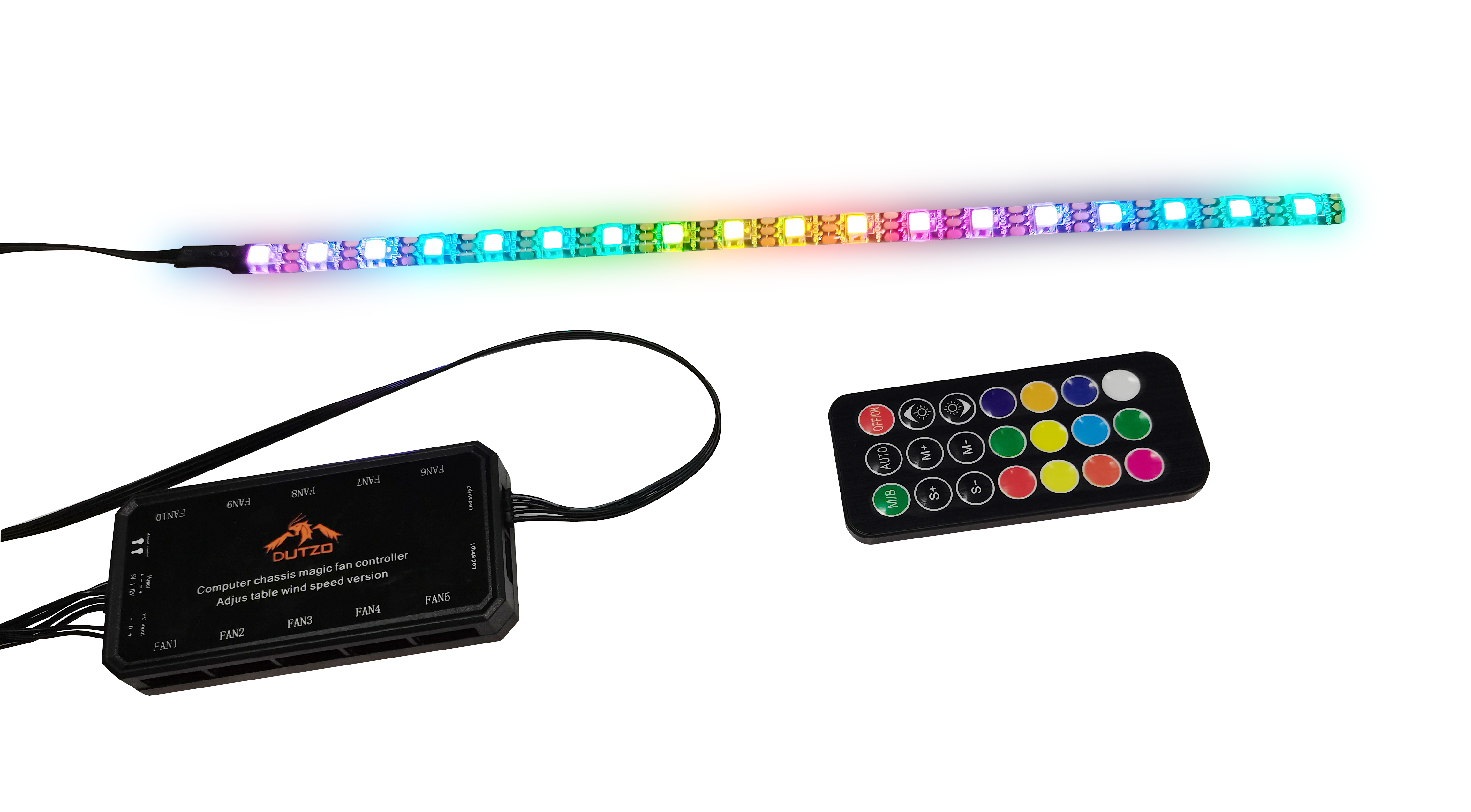 DUTZO Adressable RGB Strip 30 CM med controller og fjernbetjening Kabinet Tilbehør DSTRIP-30-ARGB+CON