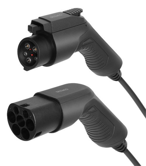 Deltaco e-Charge EV-1103 opladningskabel til elbiler, type 2 til type 1, 1 fase, 16 A, 3,6 kW, 5 meter, sort Ladeboks EV-1105