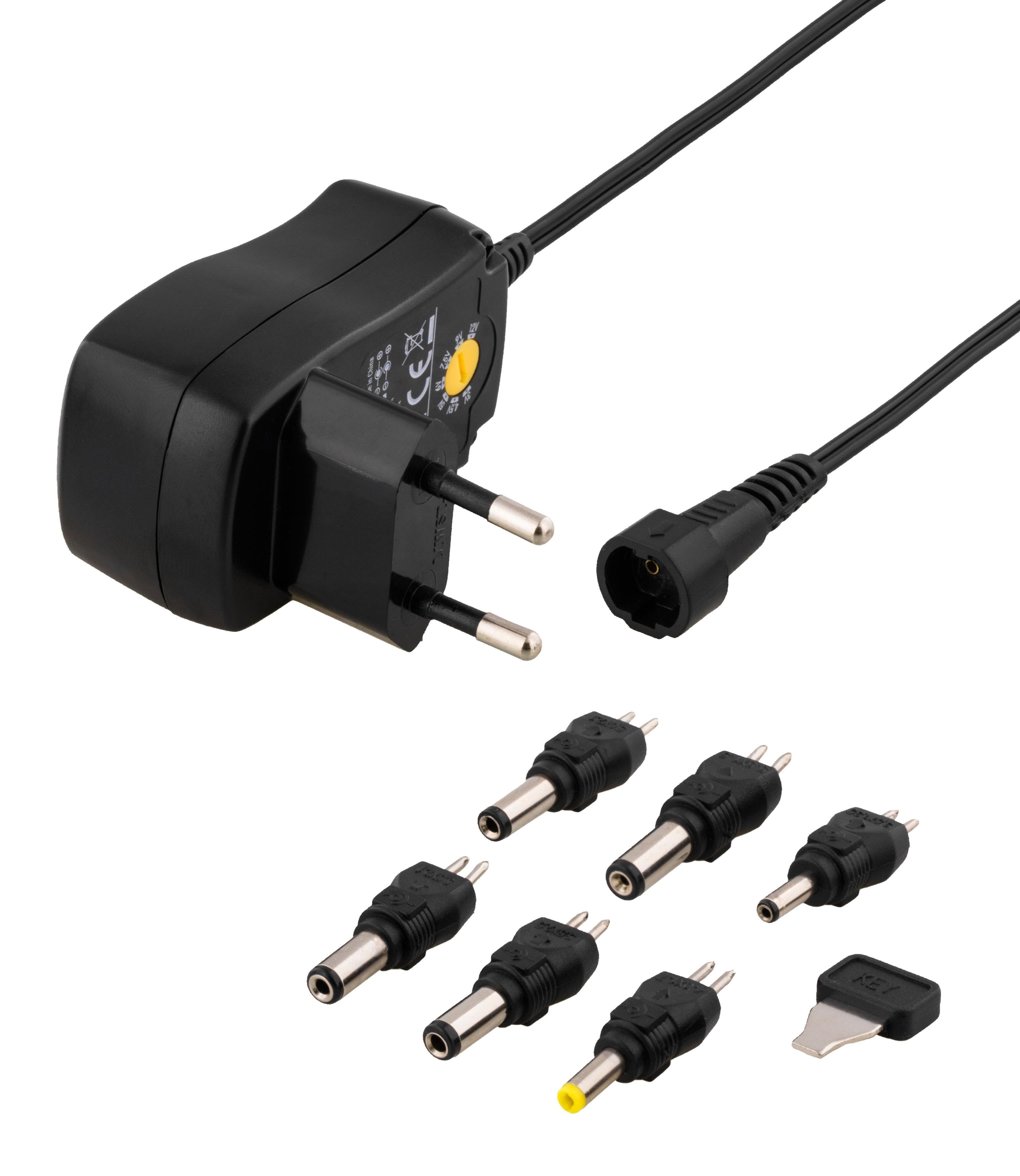 Deltaco AC Adapter 230V to 3-12 V DC 600mA 6 Interchangeable Connectors Oplader Til Bærbar PSR-06A