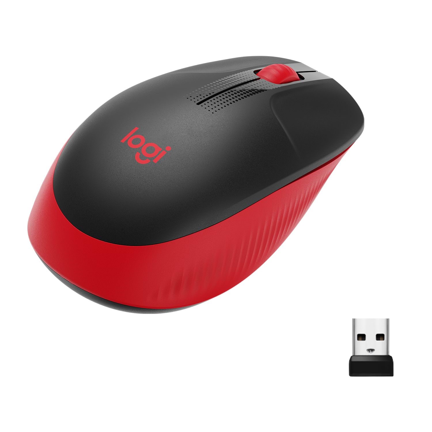 Logitech M190 Full-size Wireless Optical PC Mouse - Red - Mus - Optisk - 3 knapper - Rød