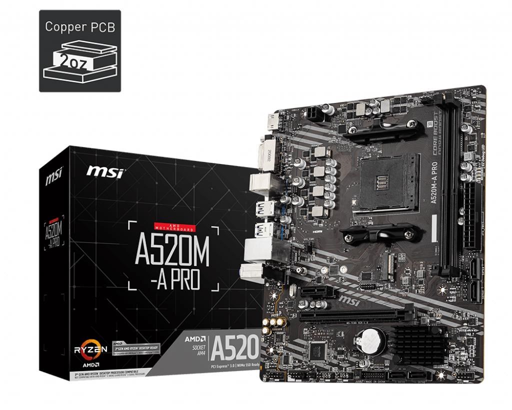 MSI A520M-A PRO Bundkort - AMD A520 - AMD AM4 - DDR4 RAM - Micro-ATX Bundkort