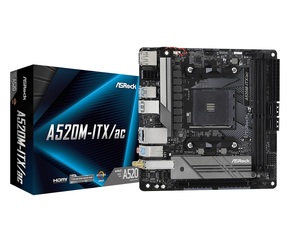 ASRock A520M-ITX/AC Bundkort - AMD A520 - AMD AM4 - DDR4 RAM - Mini-ITX Bundkort 90-MXBDG0-A0UAYZ