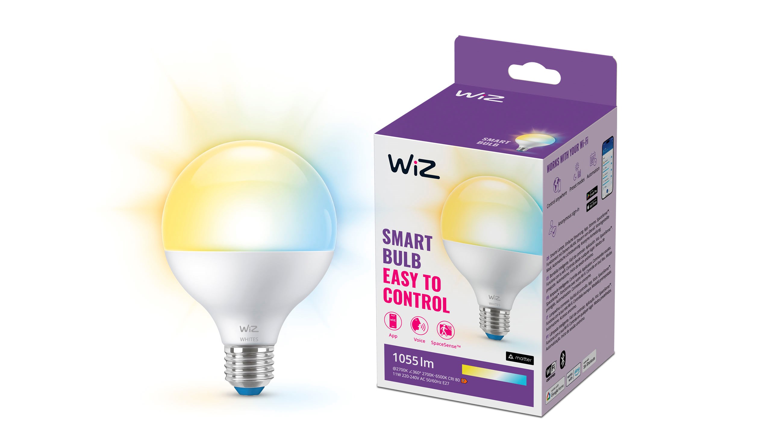 WiZ Tunable G95 E27 Smart Globepære - Dæmpbart varmt til koldt hvidt LED-lys Smart Home 929003782122