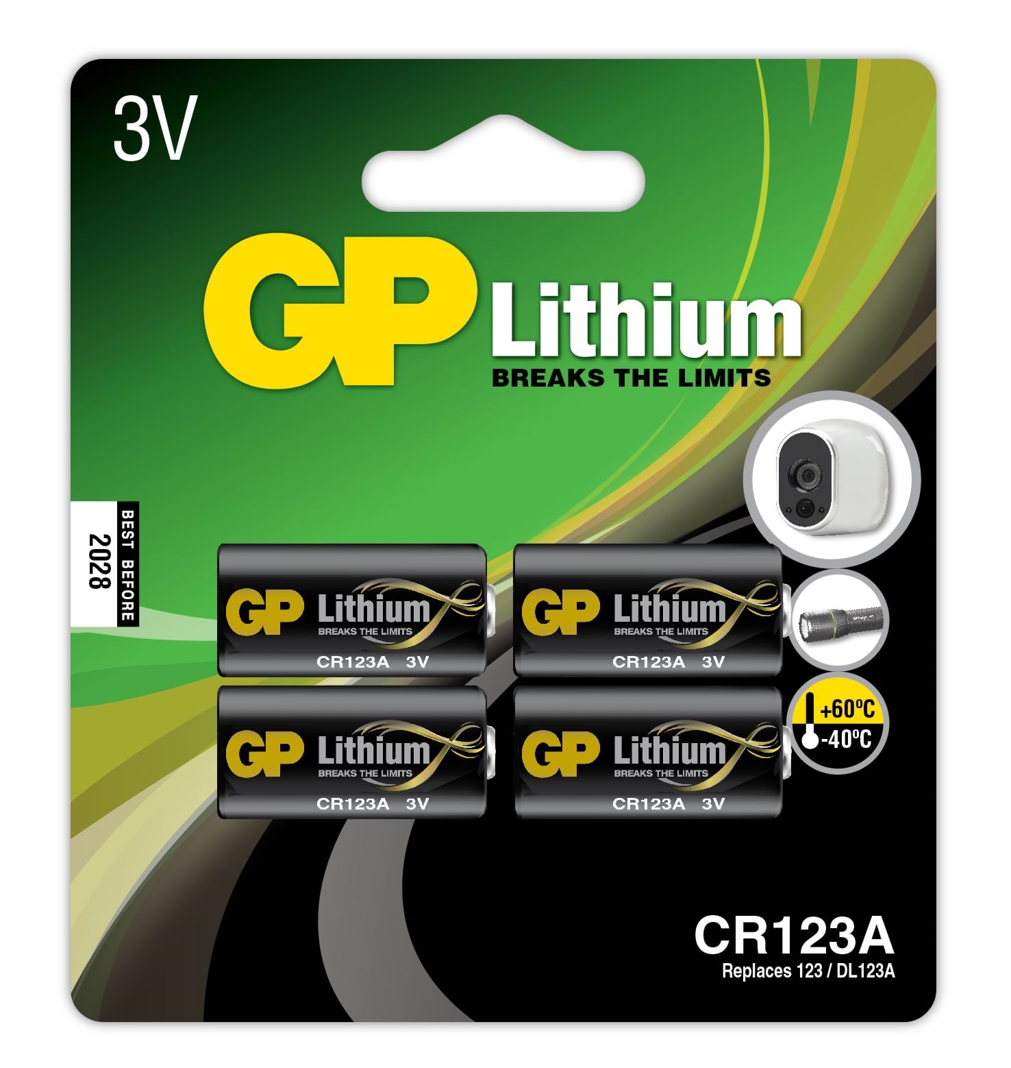 GP Lithiumbatteri, CR123A 3V, 4-pak Batteri 102033