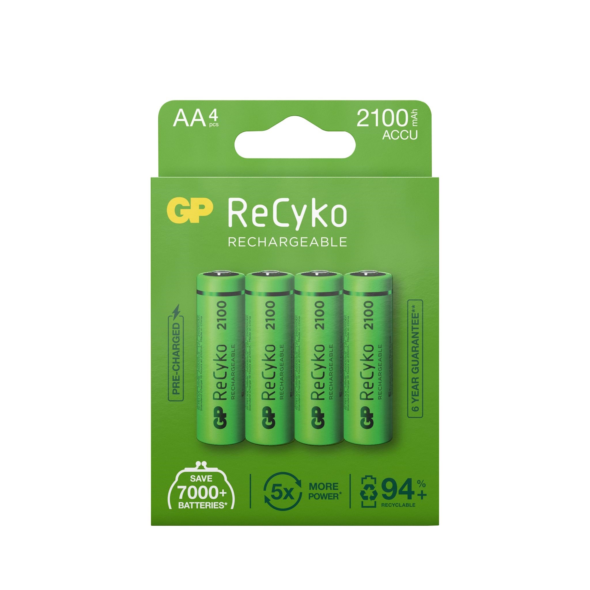 GP ReCyko AA-batteri, 2100 mAh, 4-pak Batteri 201212