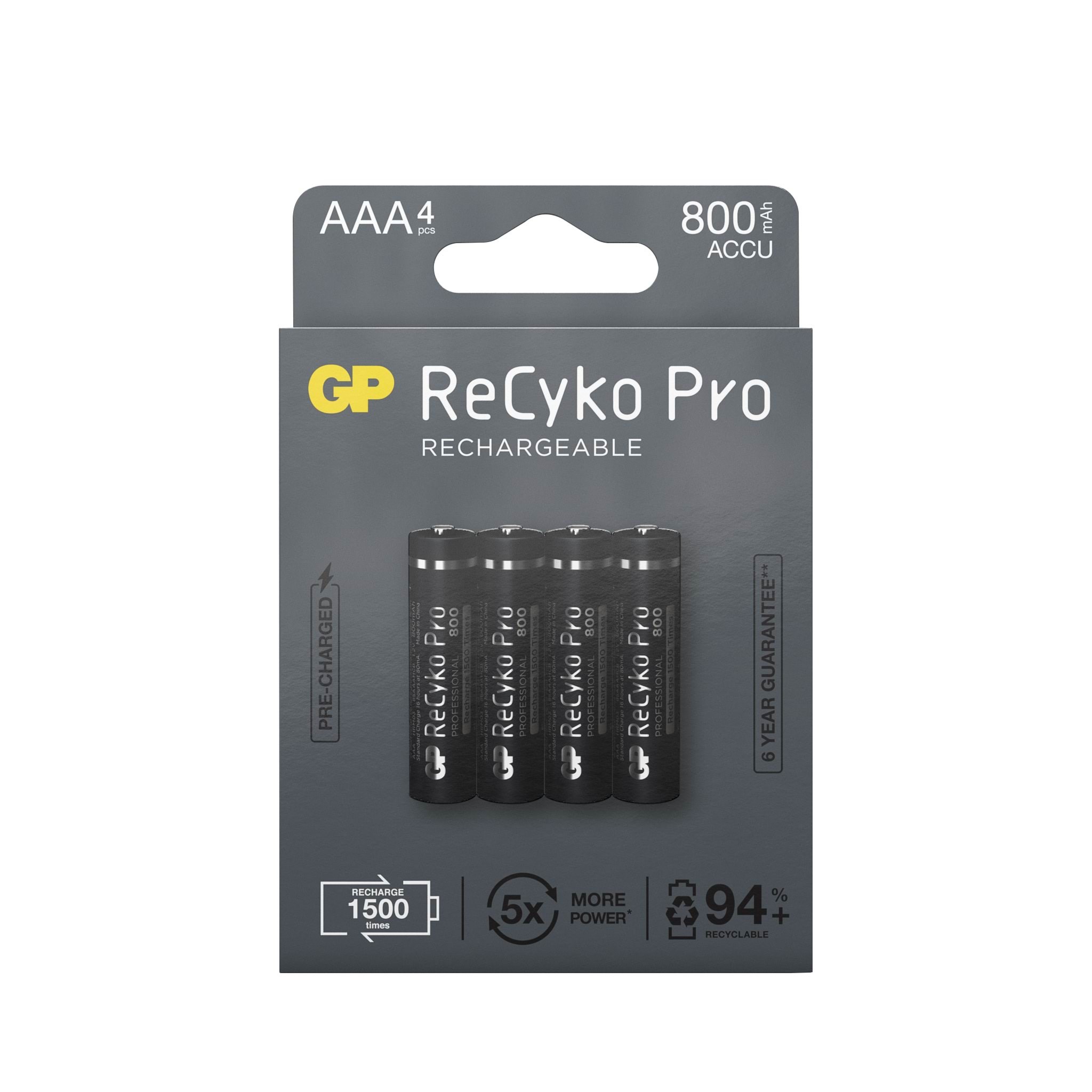 GP ReCyko Pro AAA-batteri, 800 mAh, 4-pak Batteri 201221
