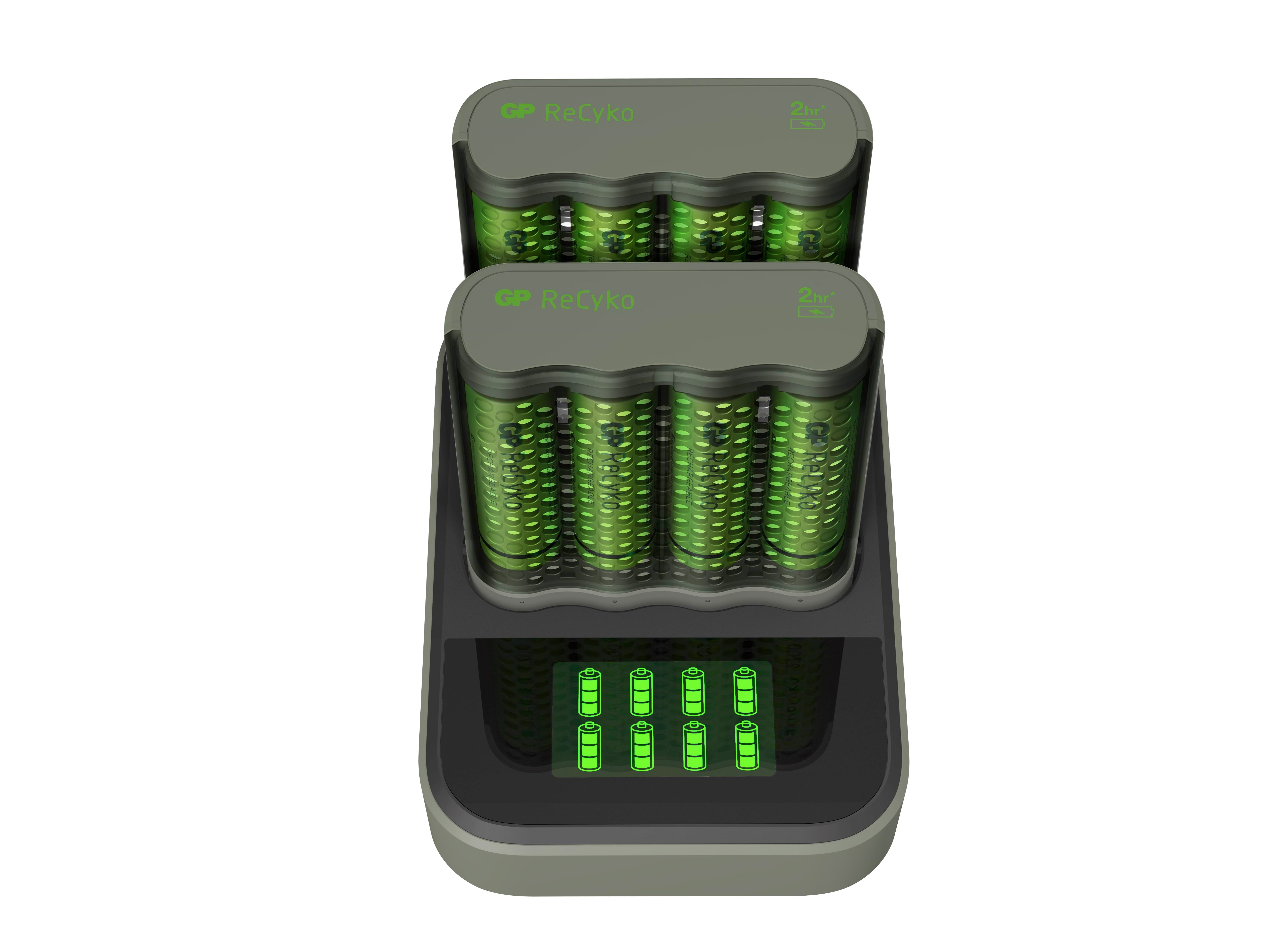 GP ReCyko 2x Speed-oplader M451 (USB) med ladestation D851 og 8 stk. AA 2600 mAh NiMH batterier Batteri 202243
