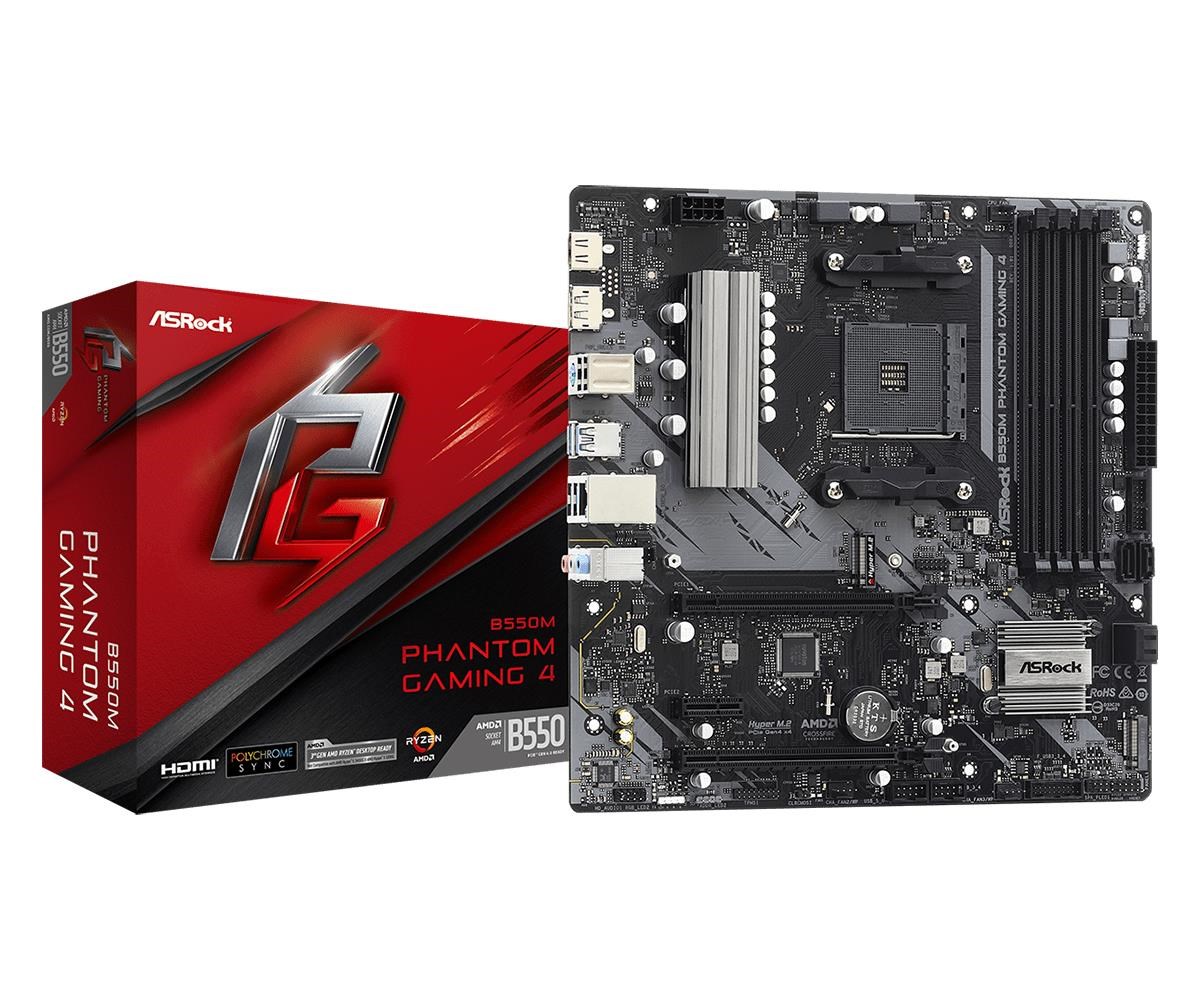 ASRock B550M Phantom Gaming 4 Bundkort - AMD B550 - AMD AM4 - DDR4 RAM - Micro-ATX Bundkort 90-MXBE90-A0UAYZ