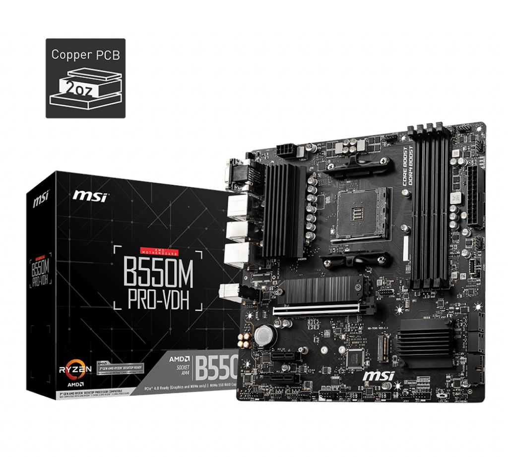 MSI B550M PRO-VDH Bundkort - AMD B550 - AMD AM4 - DDR4 RAM - Micro-ATX Bundkort