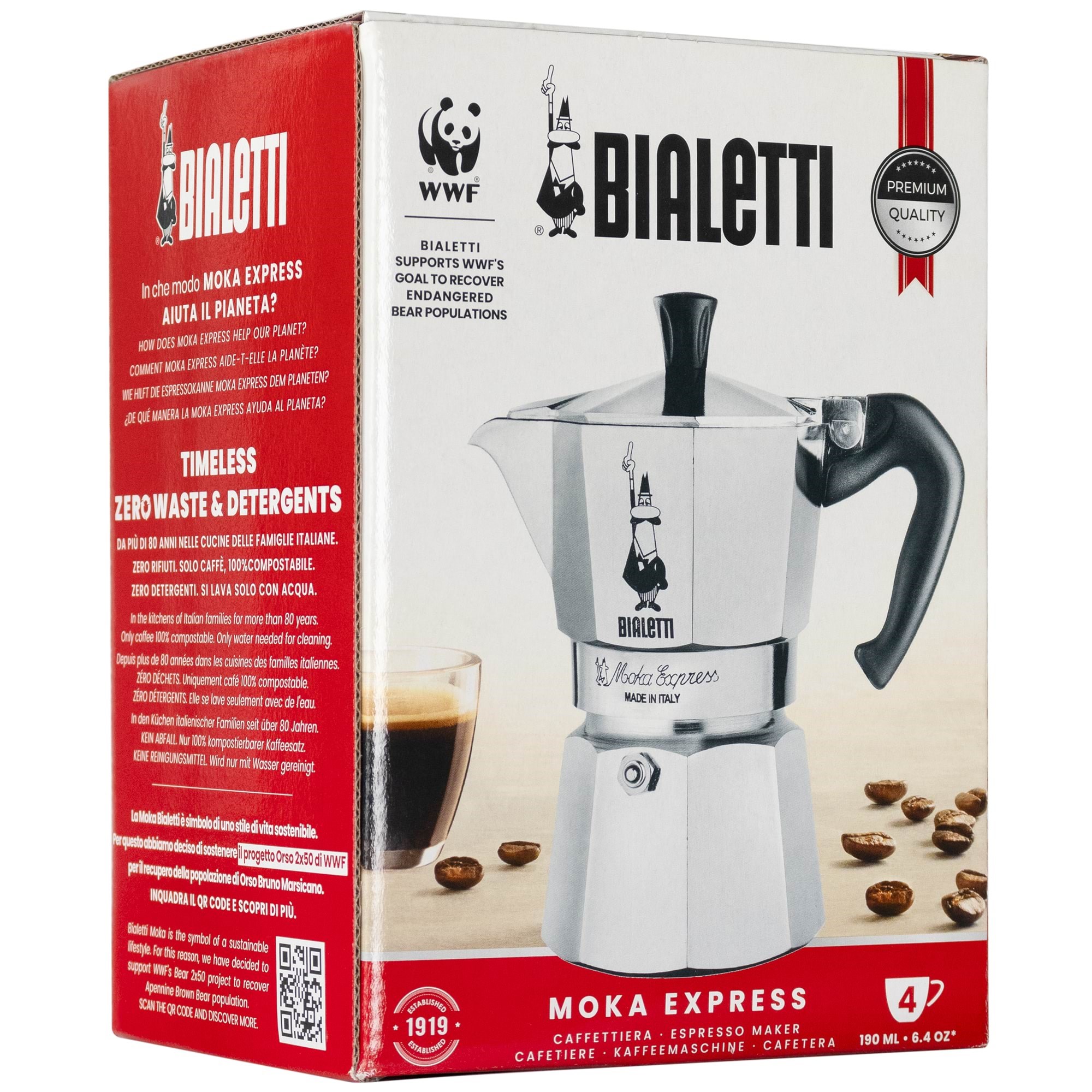 Bialetti Moka Express 4 cups Kaffemaskine Sølv 8006363011648