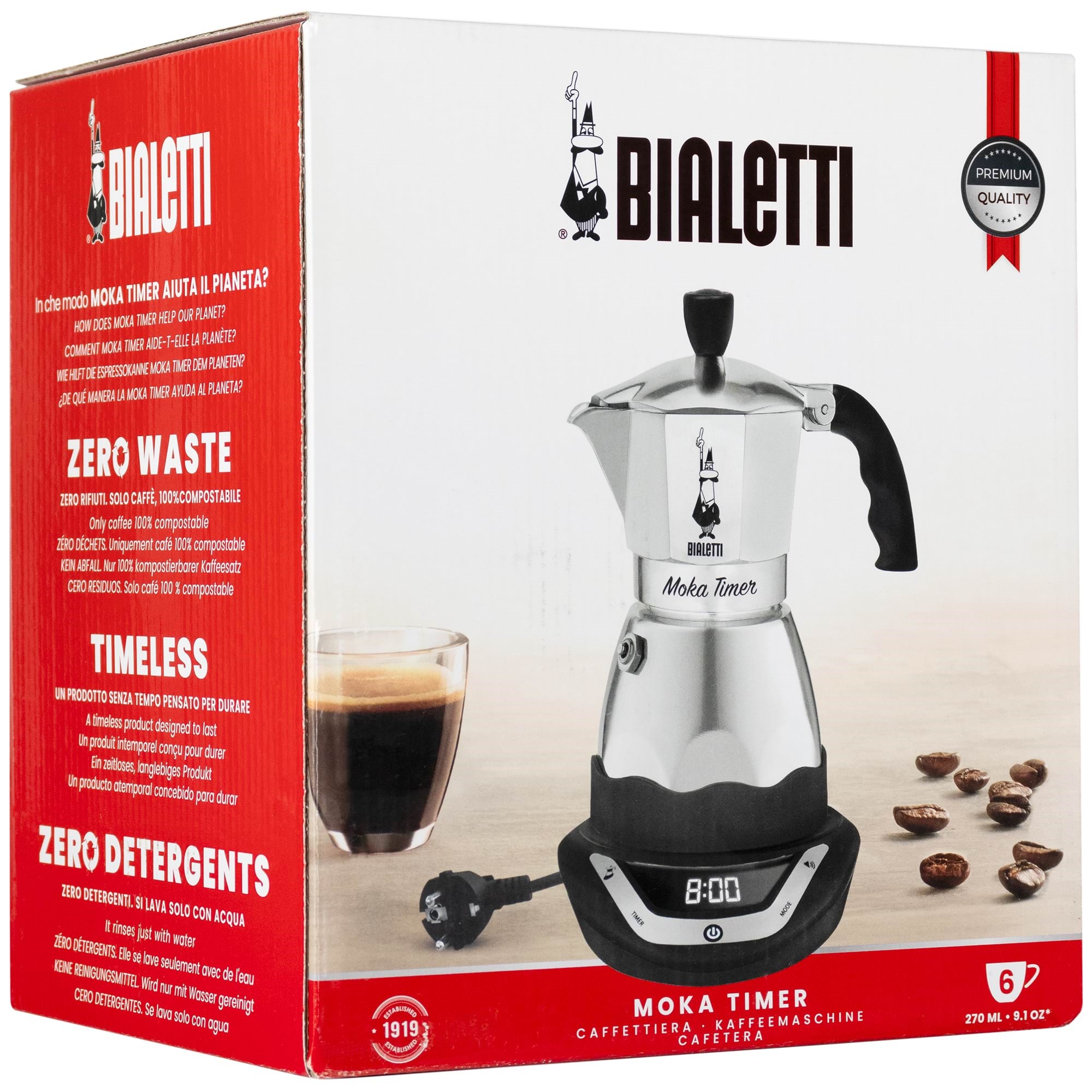 Bialetti Moka Timer 6 cups Kaffemaskine Sølv 6093