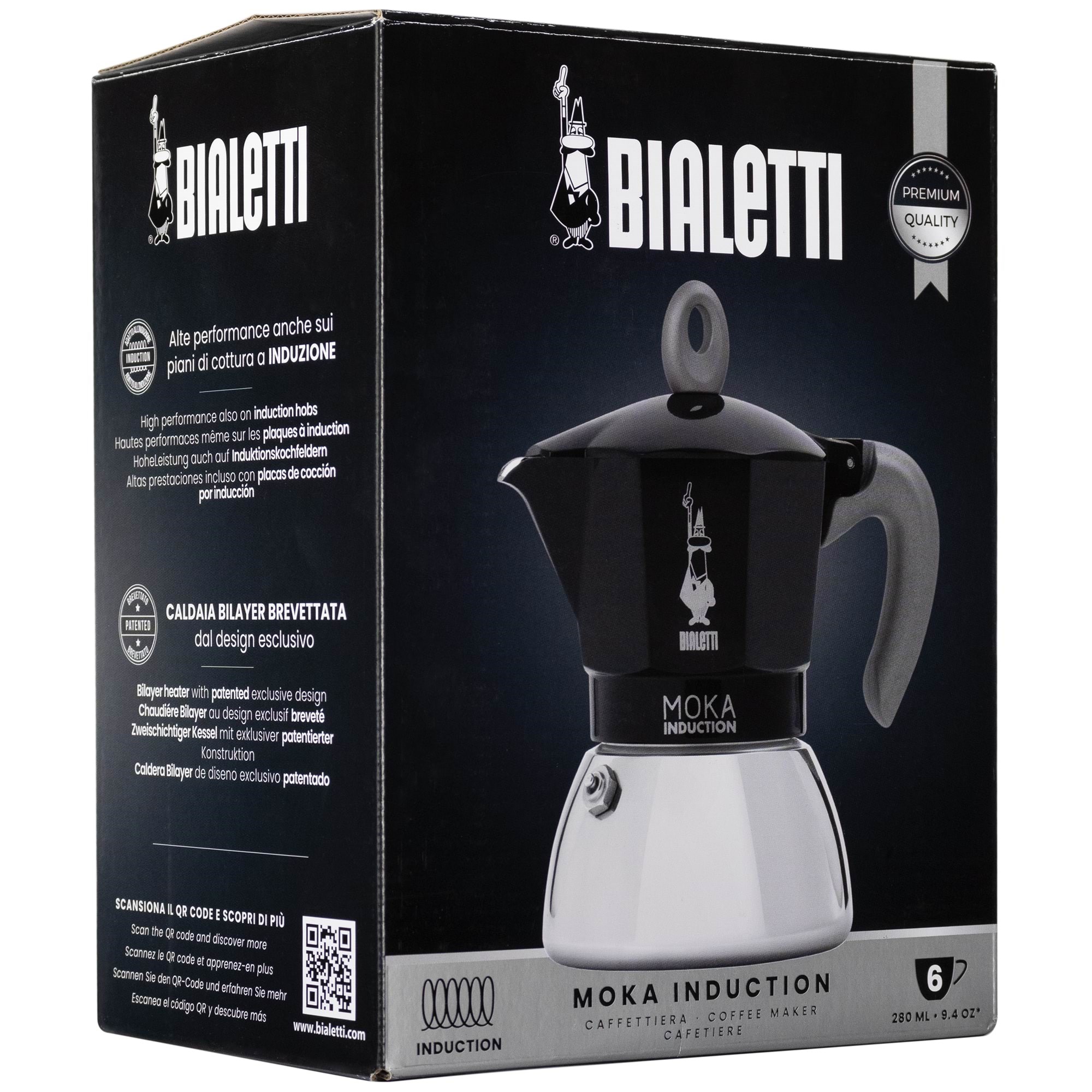 Bialetti Moka Induction 2.0 - 6 cups Kaffemaskine Sort 6936