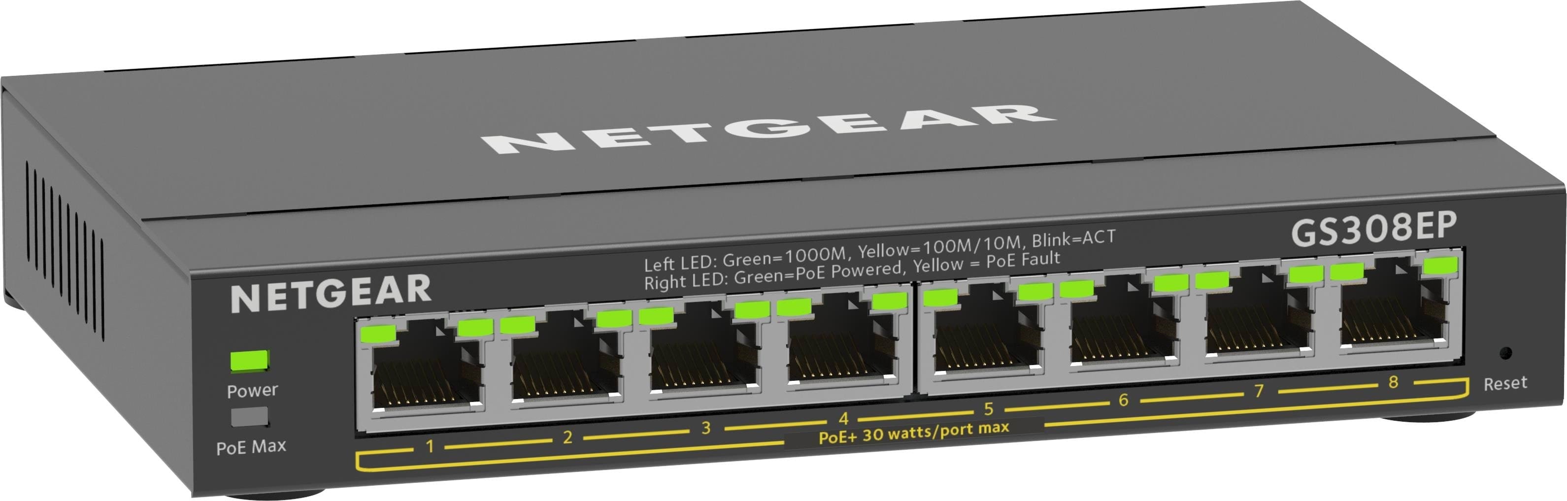 Netgear GS308EP 8-Port PoE+ Gigabit Ethernet Plus Switch (62W) Switch GS308EP-100PES