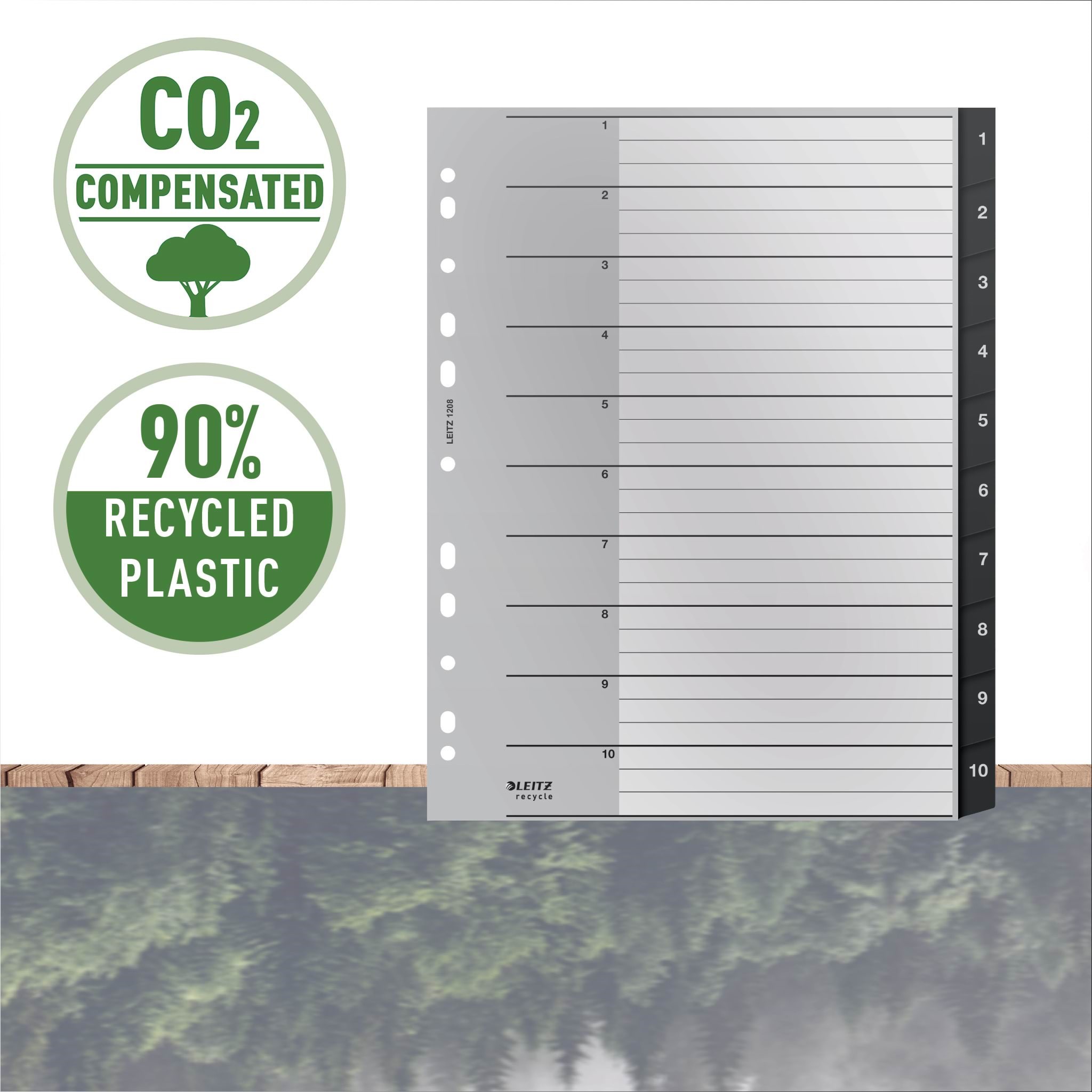 Leitz Recycle register 1-10, PP, ekstra bredt Plastiklomme 12080000