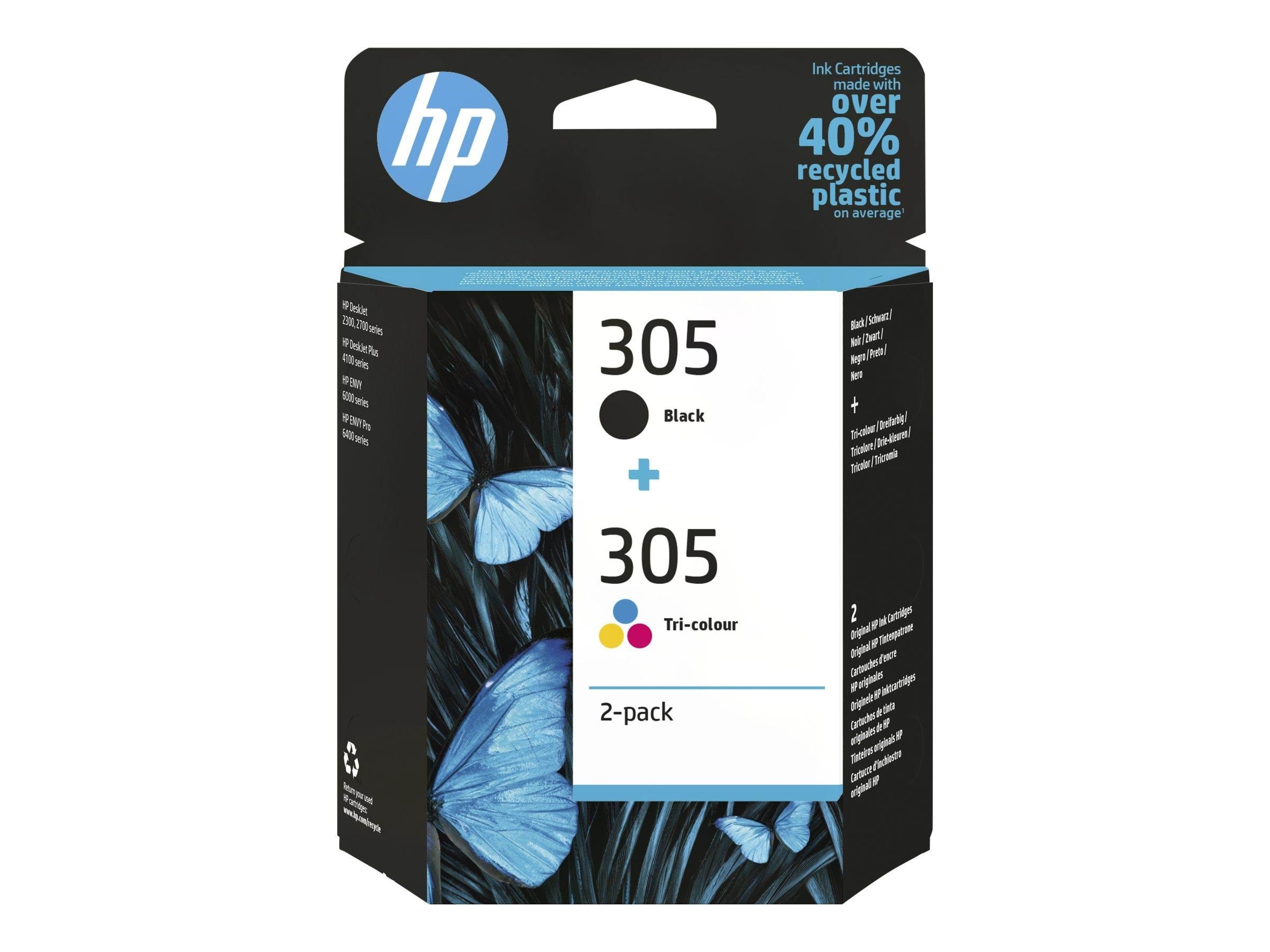 HP 305 / 6ZD17æ 2-Pack Tri-color + Black Ink Printerpatron Og Toner Cyan, Magenta, Gul