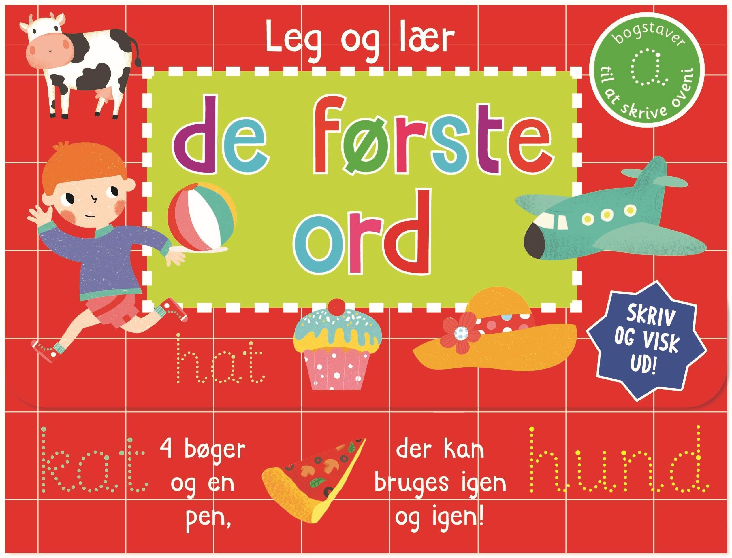 Skriv og visk ud - De første ord (kuffert med 4 bøger og pen) - Børnebog