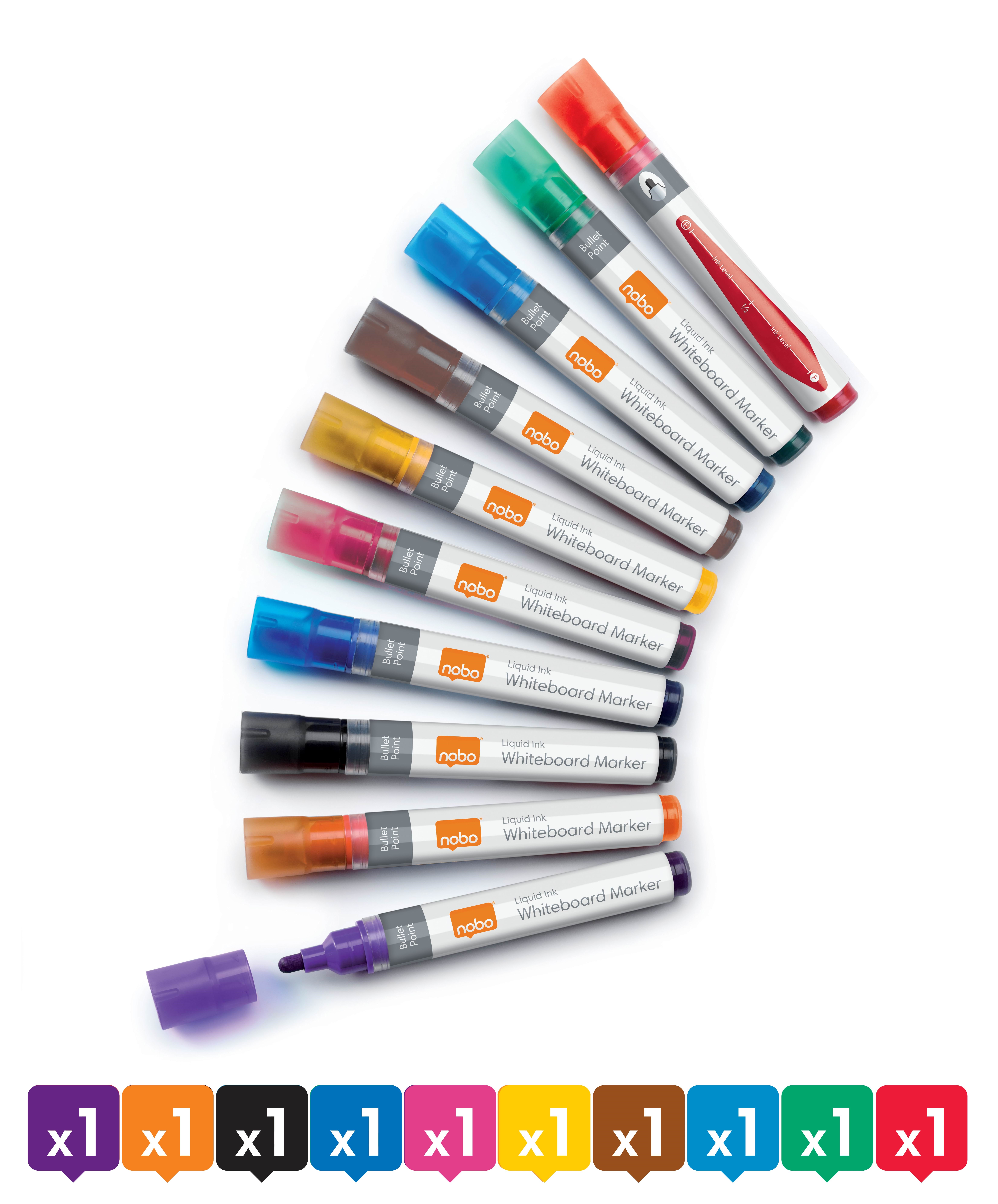 Nobo whiteboard marker rund spids 3 mm hurtigtørrende blæk, pakke/10 stk. Assorteret