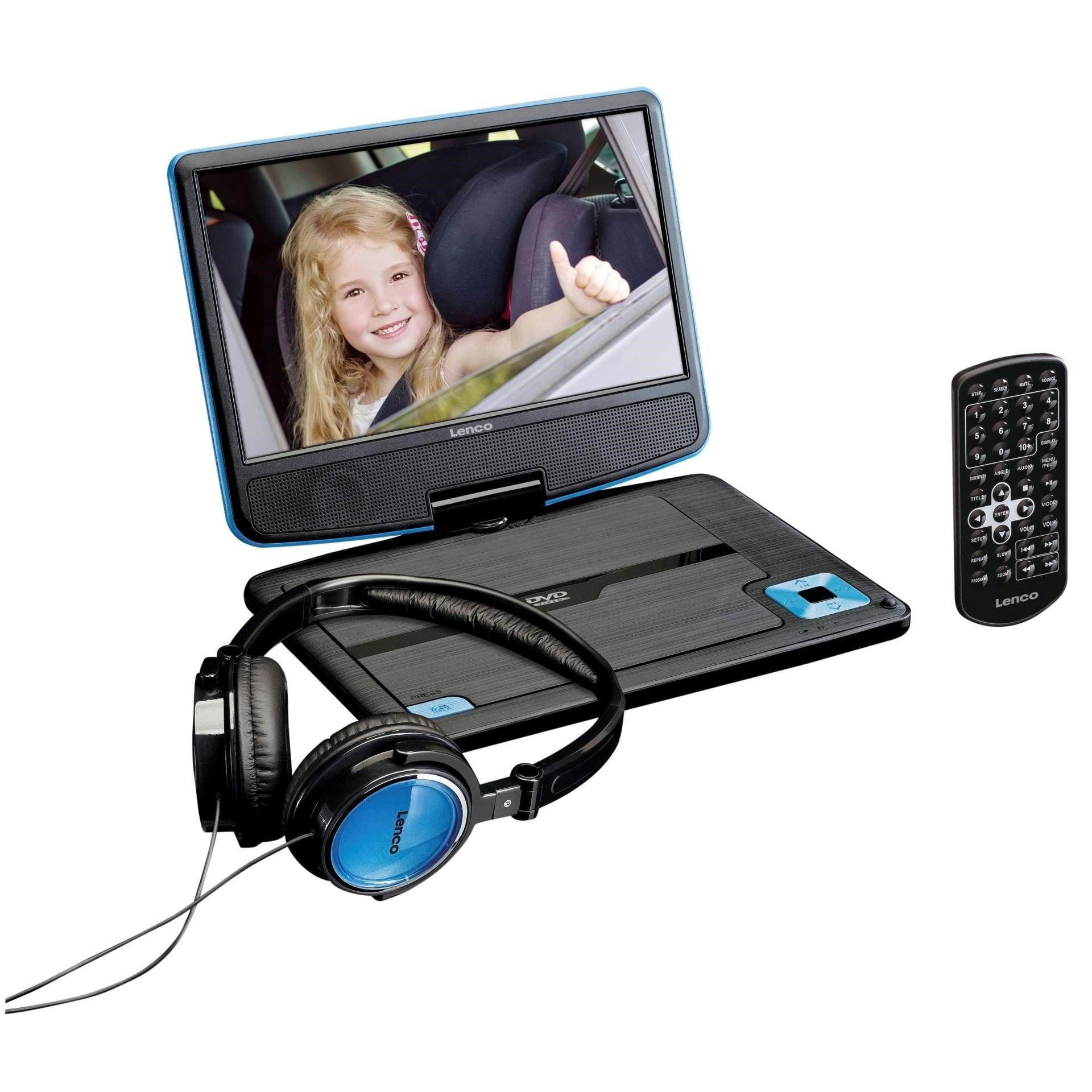 Lenco DVP-910BL - Portable 9" DVD player with USB headphones and mounting bracket - Blue/Black