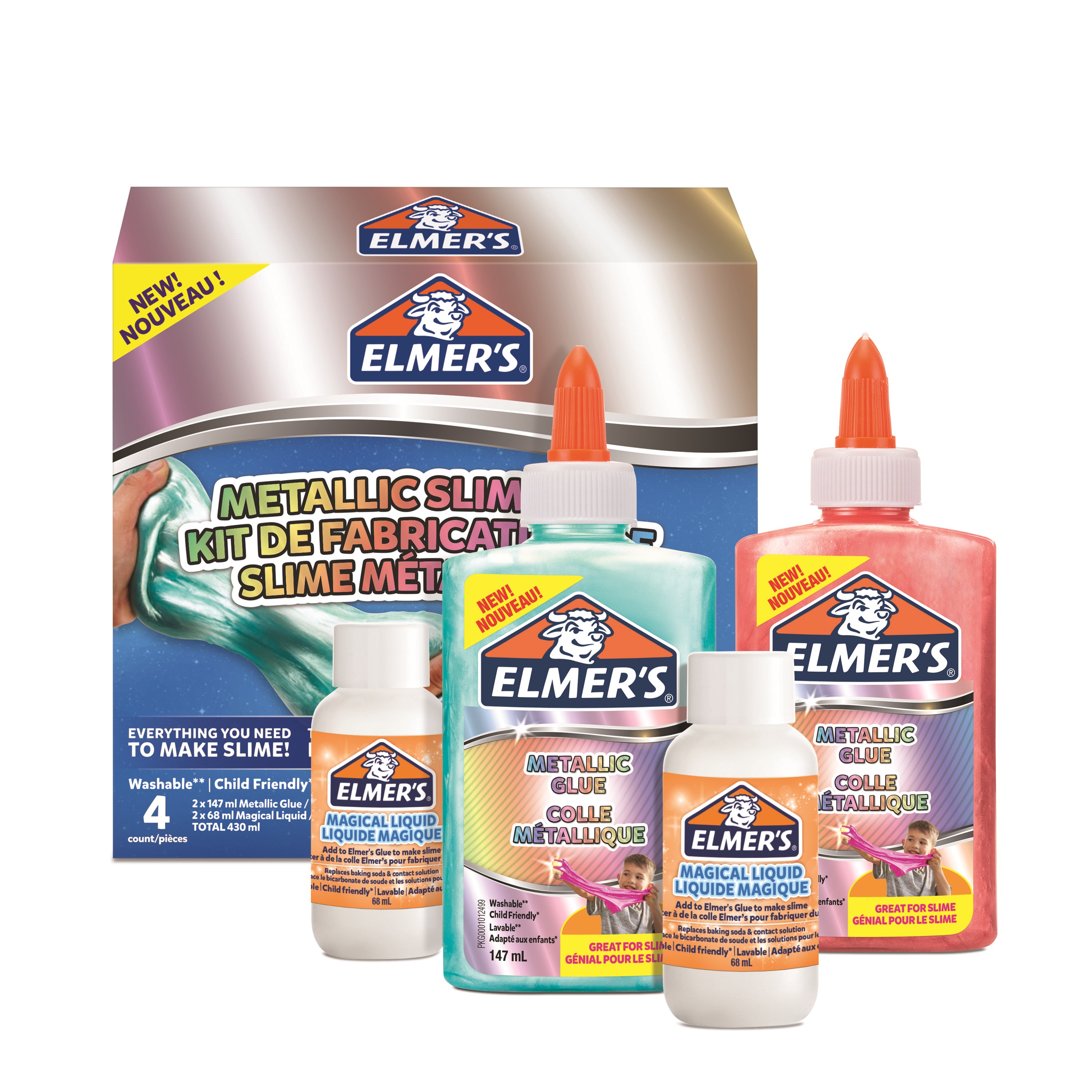 Elmer's Metallic Slime Kit | Slimsæt med metallisk pva-lim | Sæt med 4 dele