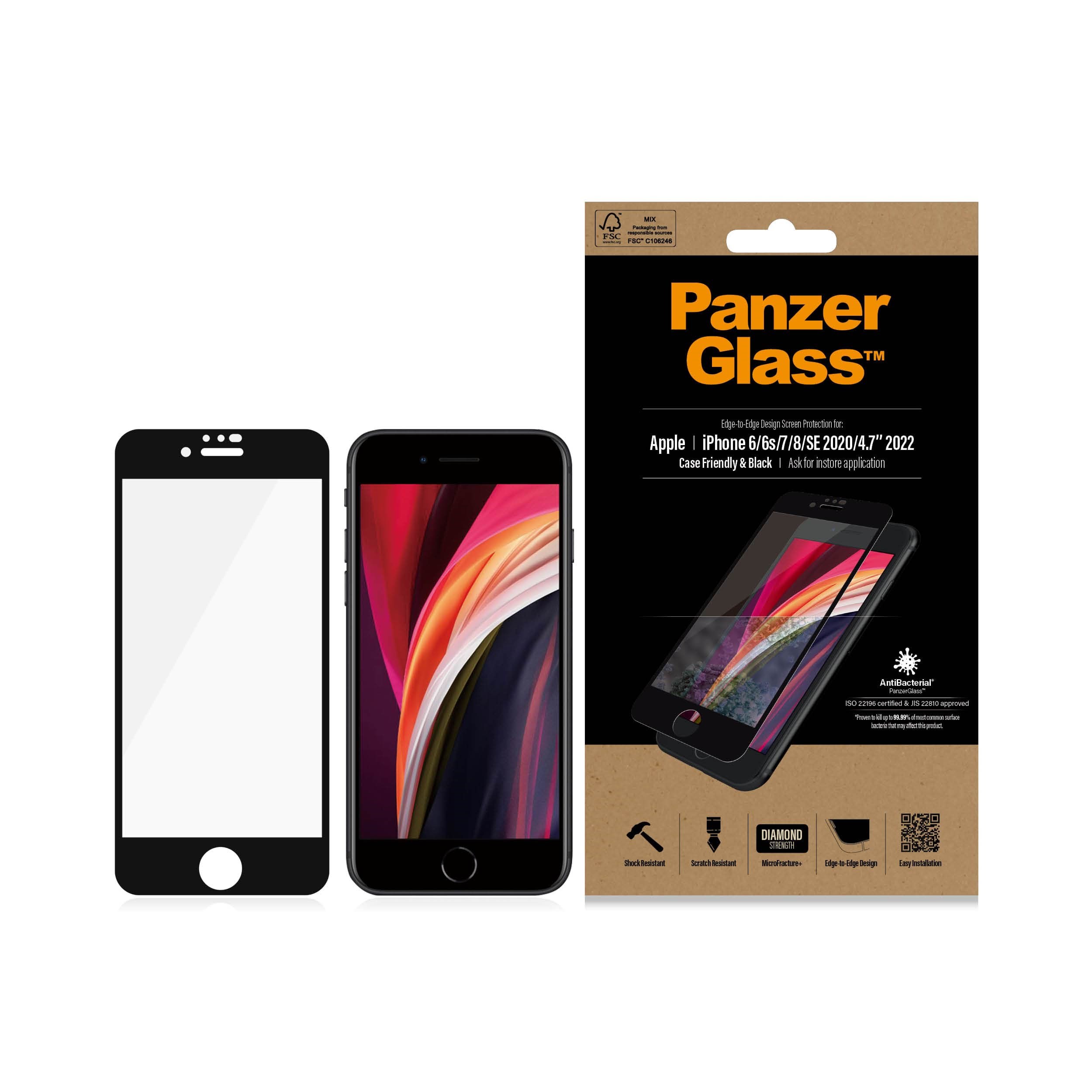 PanzerGlass Screen Protector Apple iPhone 8 | 7 | 6s | 6 | SE (2020/2022) | Edge-to-Edge Beskyttelsesglas PANZER2679