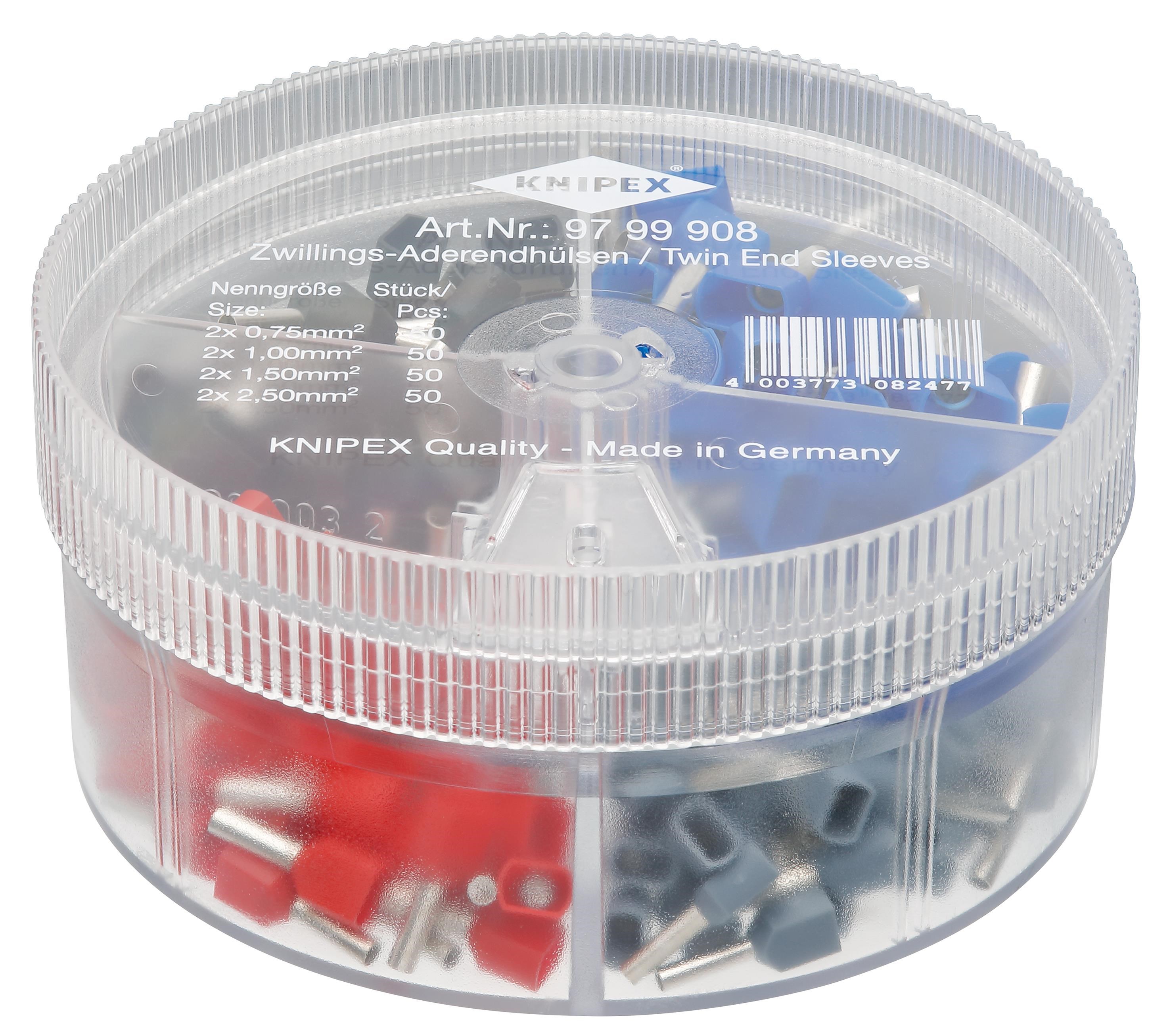 KNIPEX sortimentboks med twin-kabeltyller 2 x 0,75 / 2 x 1,0 / 2 x 1,5 / 2 x 2,5 mm2 200 dele