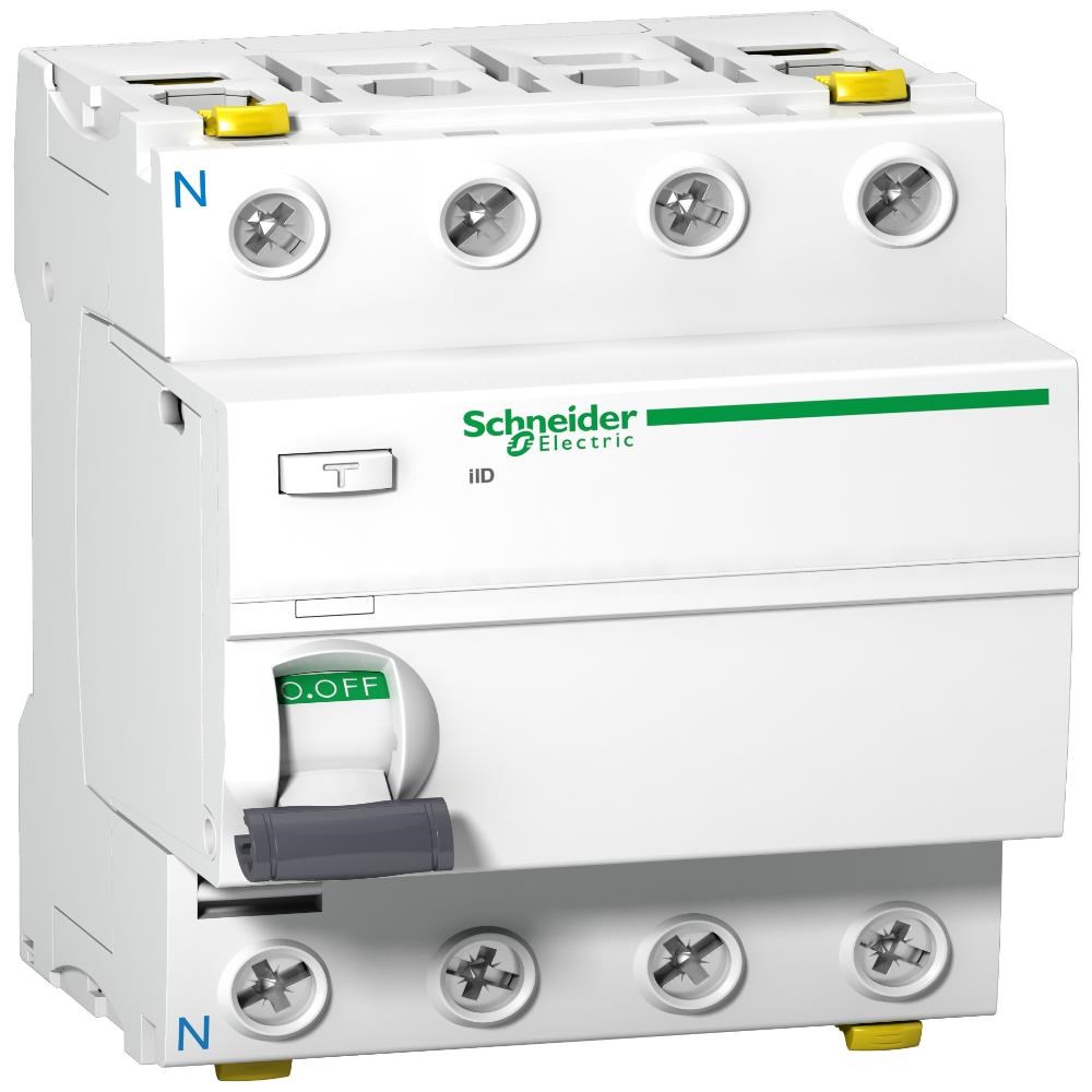 Schneider Electric Acti9 hpfi-afbryder iid, 4p 40a 30ma, kl. a, med dobbelt terminal, 72 mm