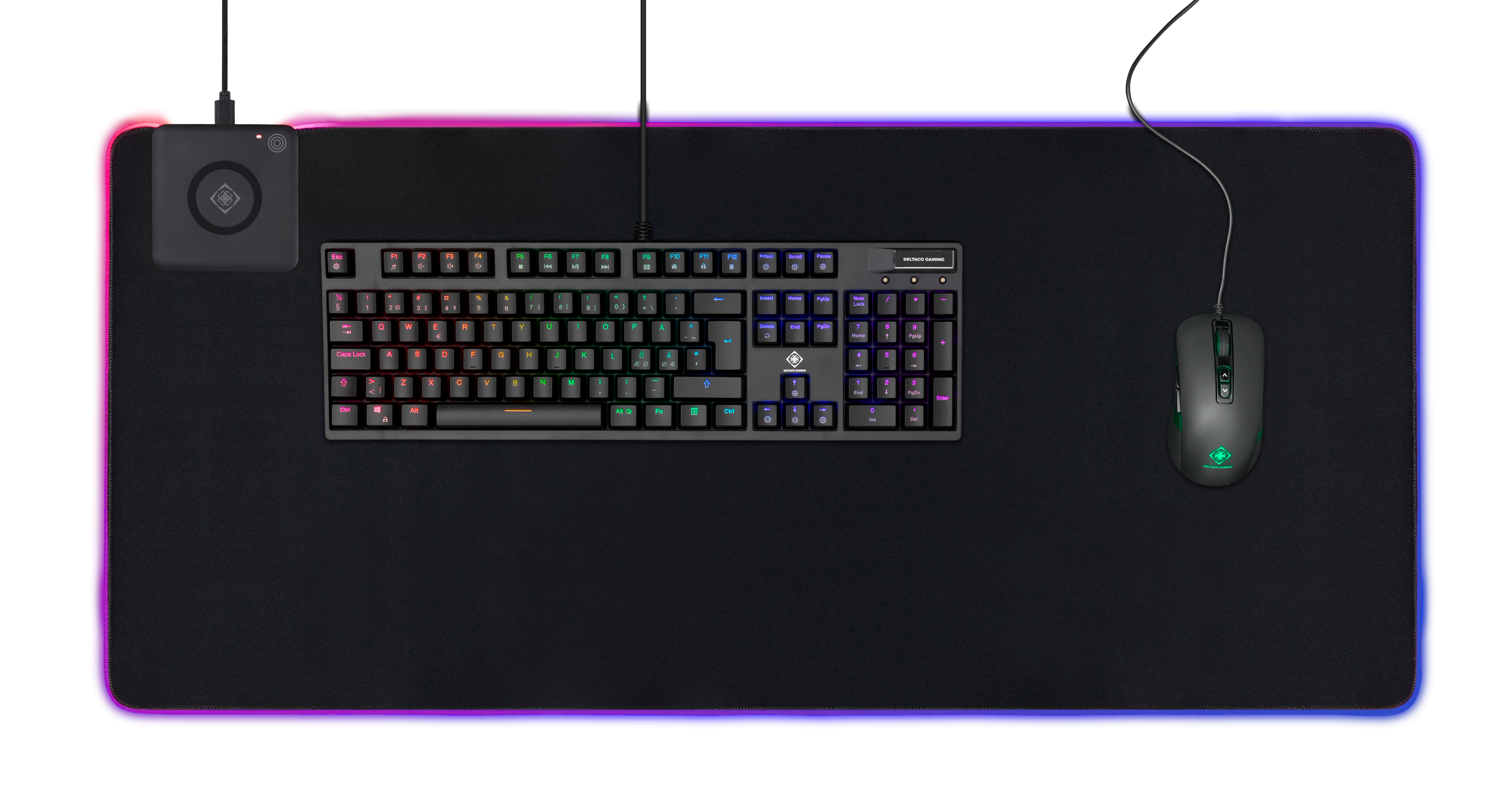 Deltaco GAMING XL RGB-Musemåtte med integreret Qi-Trådløs Opladning Musemåtte GAM-092