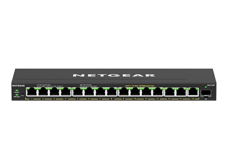 Netgear GS316EP-100PES 16-Port PoE+ Gigabit Ethernet Plus Switch (180W) with 1 SFP Port
