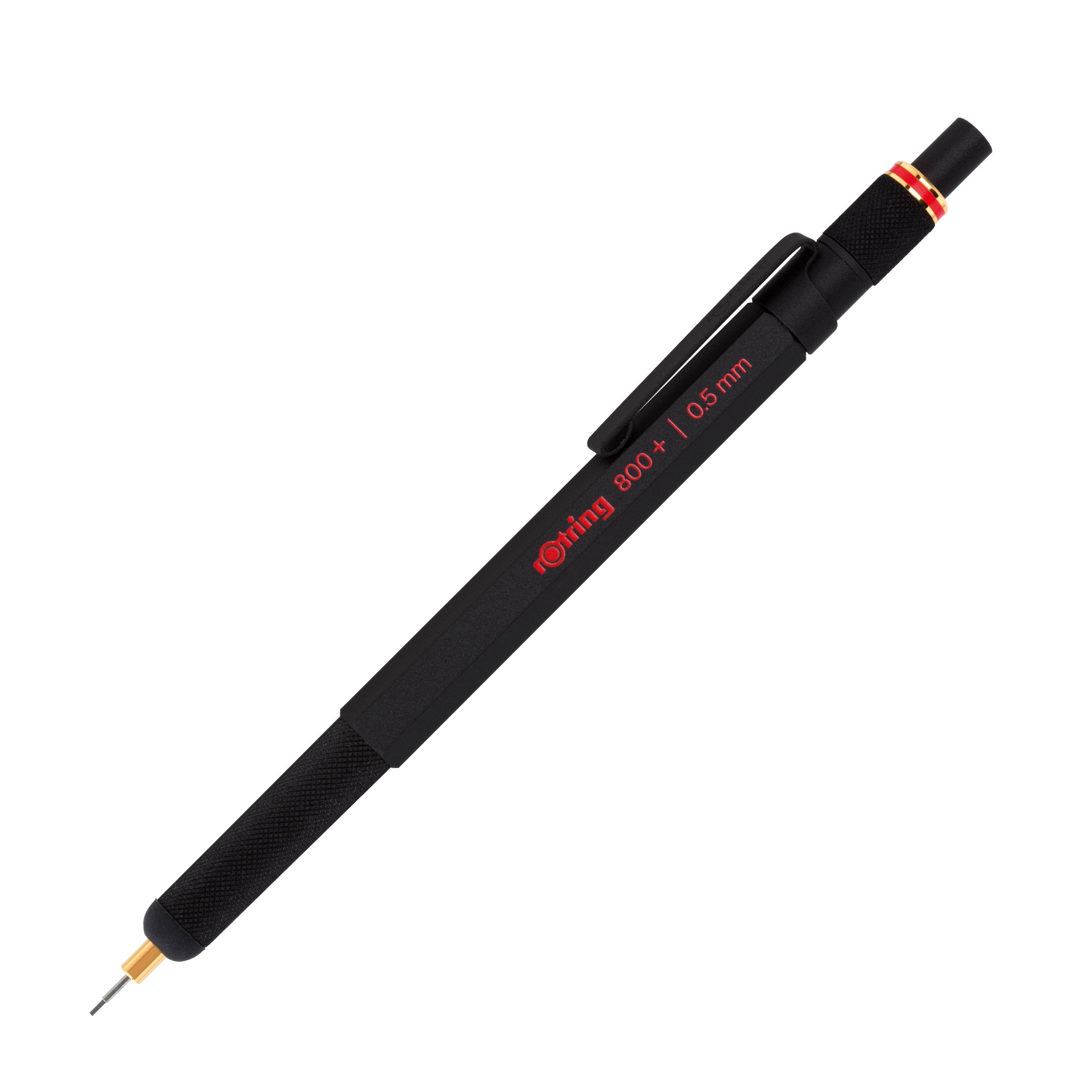 Rotring rOtring 800+ mekanisk blyant og touchscreen stylus | Twist-to-Retract HB 0,5 mm fremdrivningsblyant | Sort metal tønde