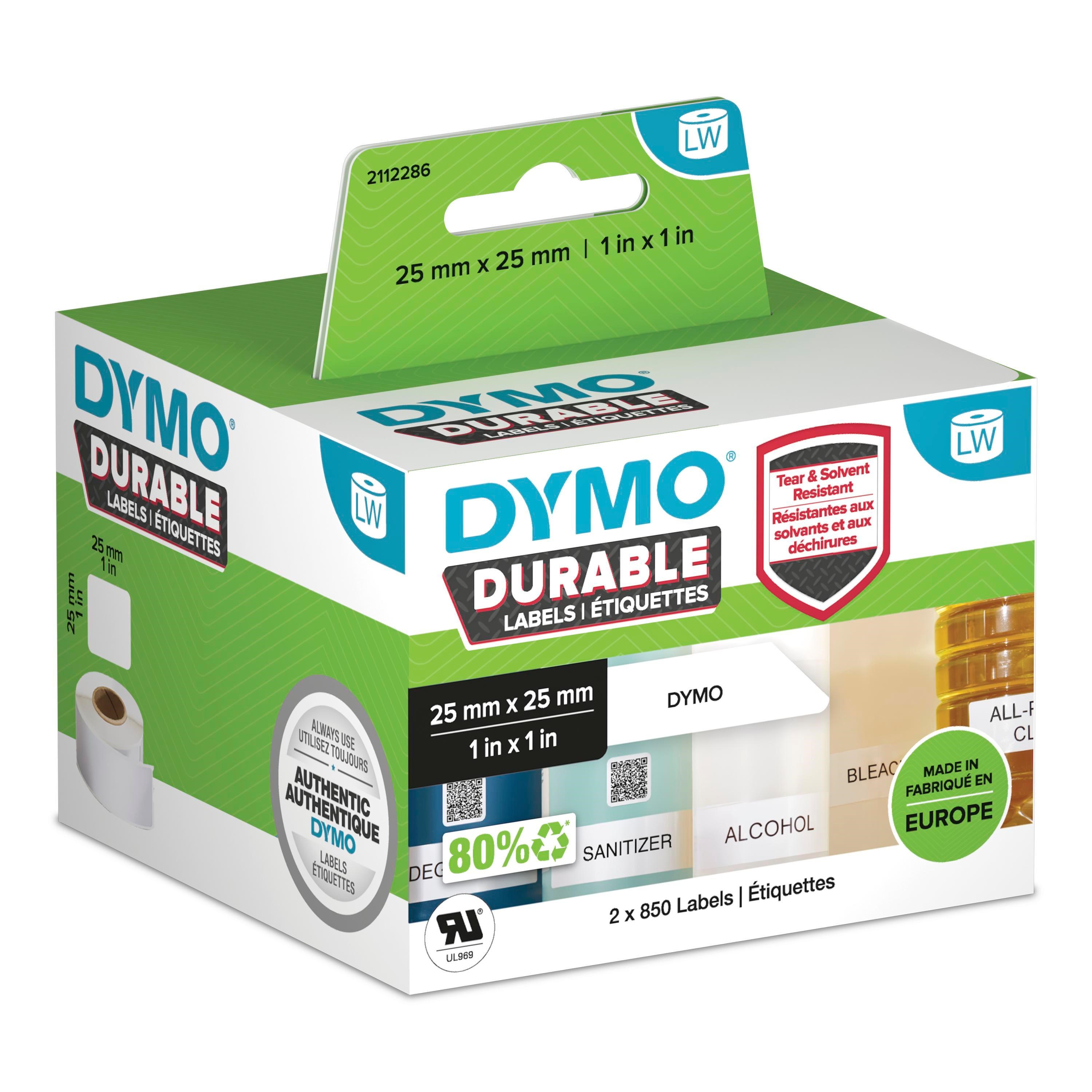 DYMO LabelWriter Durable multifunktionelle etiketter | 25mm x 25mm | 2 ruller x 850 stk