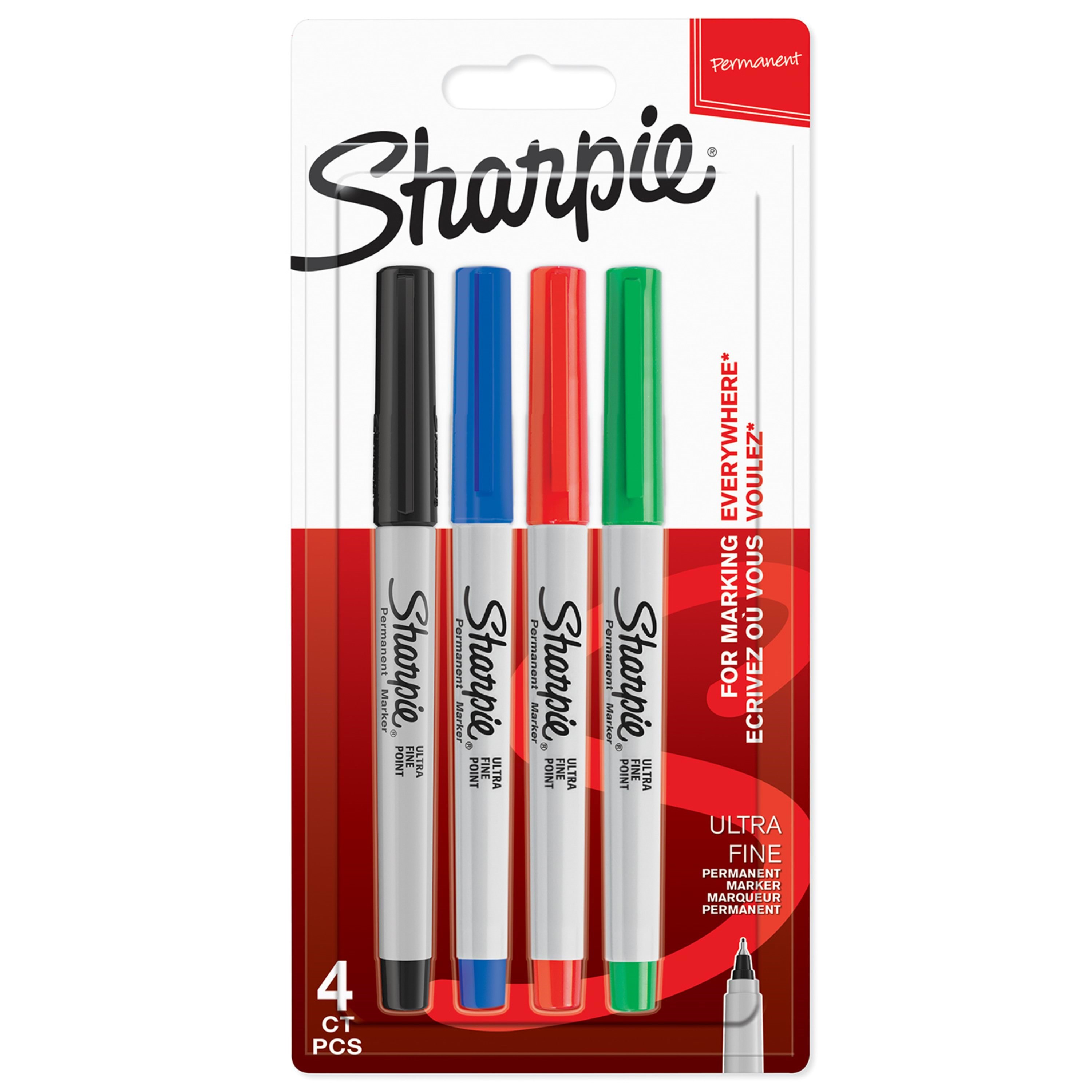 Sharpie Permanent Markers | Meget fin spids | Forskellige klassiske farver | 4 styk