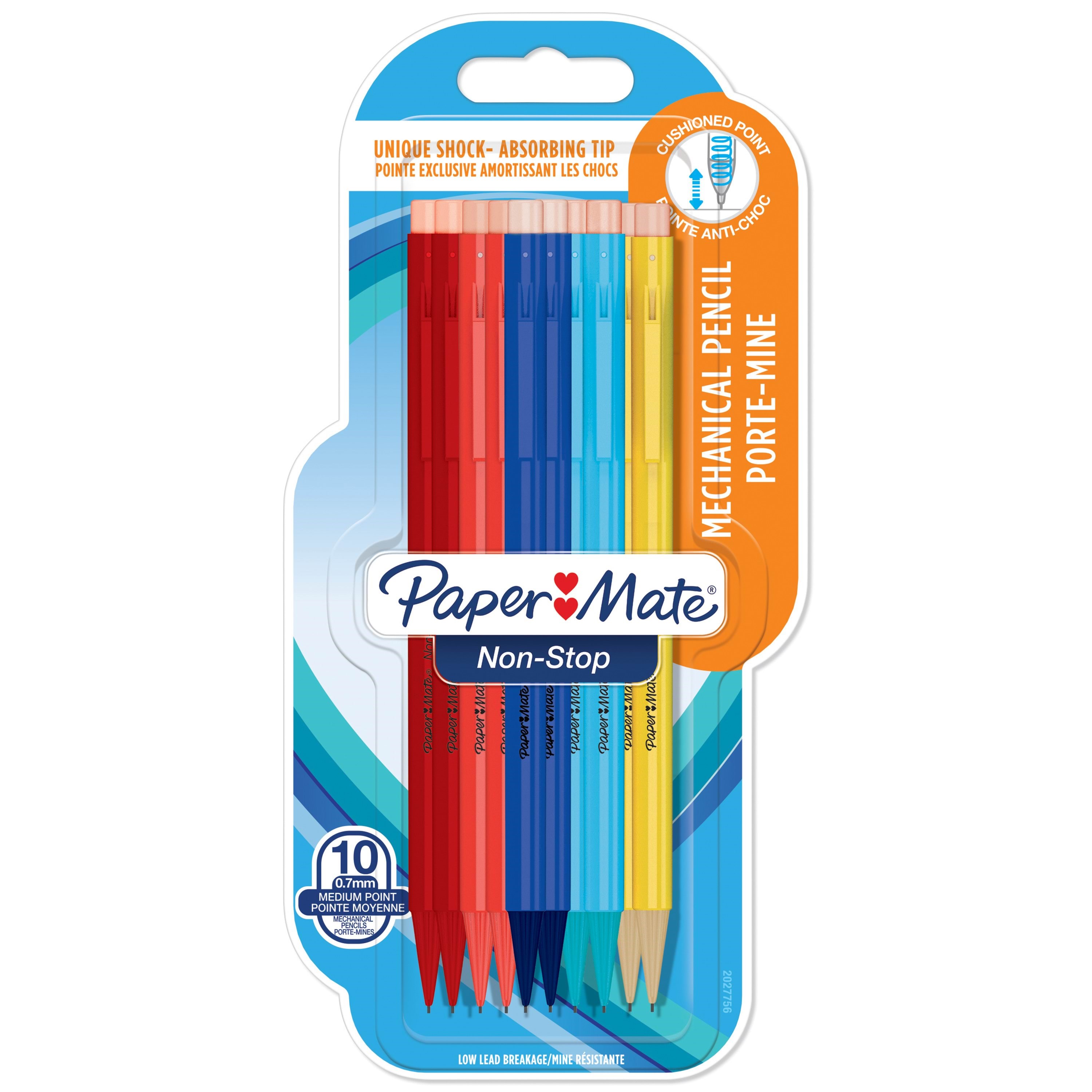 Paper Mate Non-Stop Mechanical Pencil | 0,7 mm | HB #2 | Hylstre i forskellige neonfarver | 10 styk Tegneværktøj 2027756