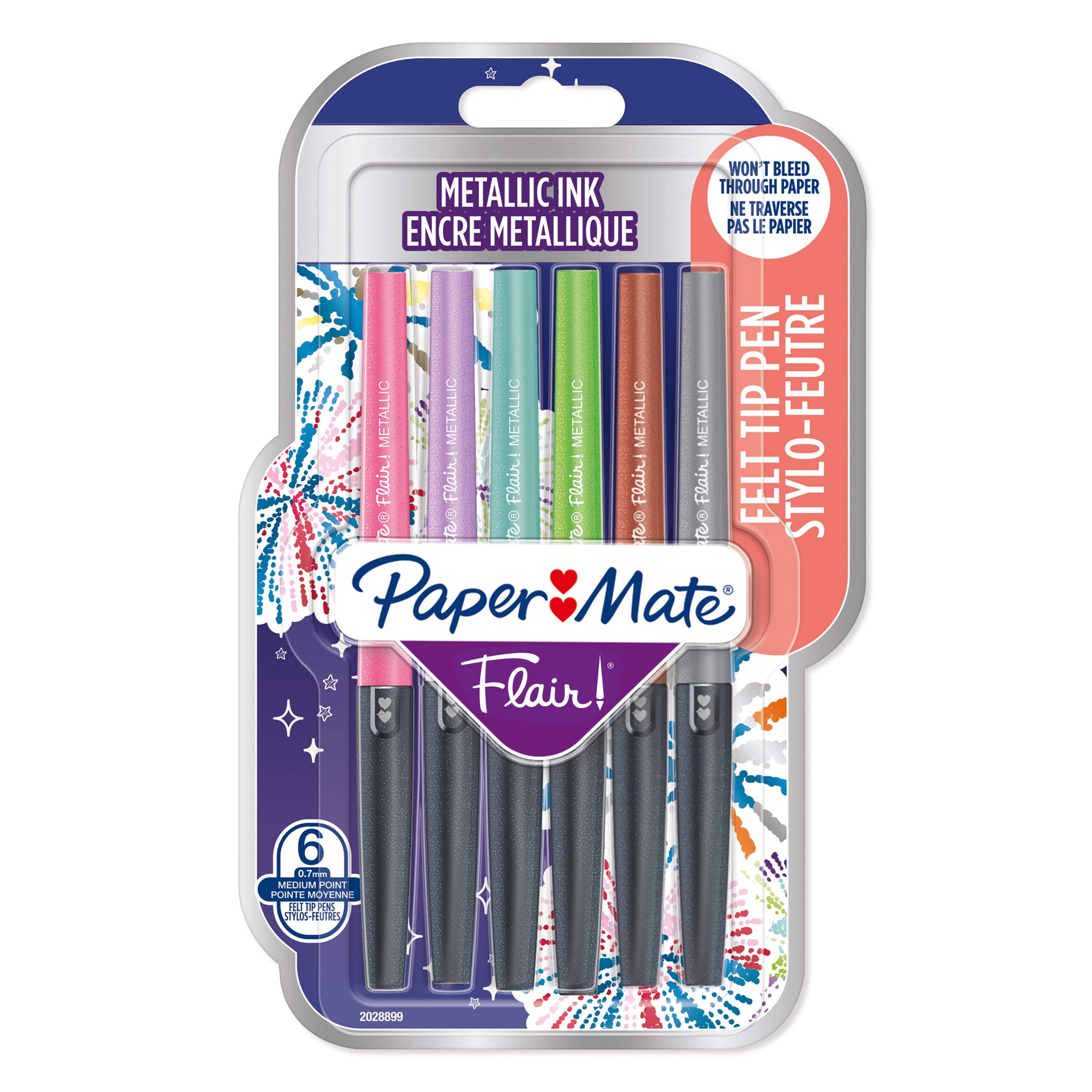 Paper Mate Flair Felt Tip Pens | Medium spids (0,7 mm) | Metalliske farver | 6 styk
