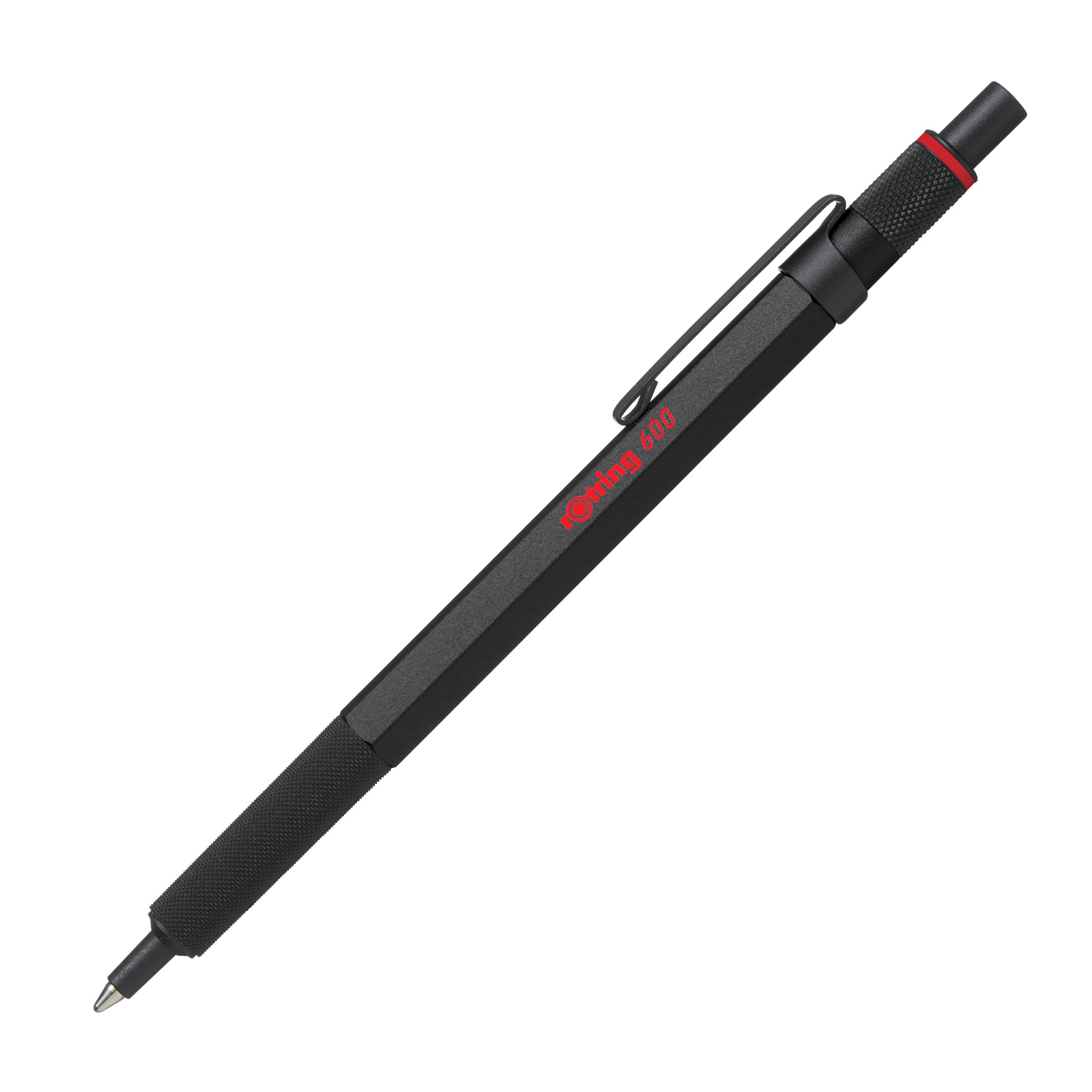 Rotring rOtring 600 kuglepen | Mellempunkt | Sort blæk | Sort tønde med skridsikkert knurled greb | Genopfyldning