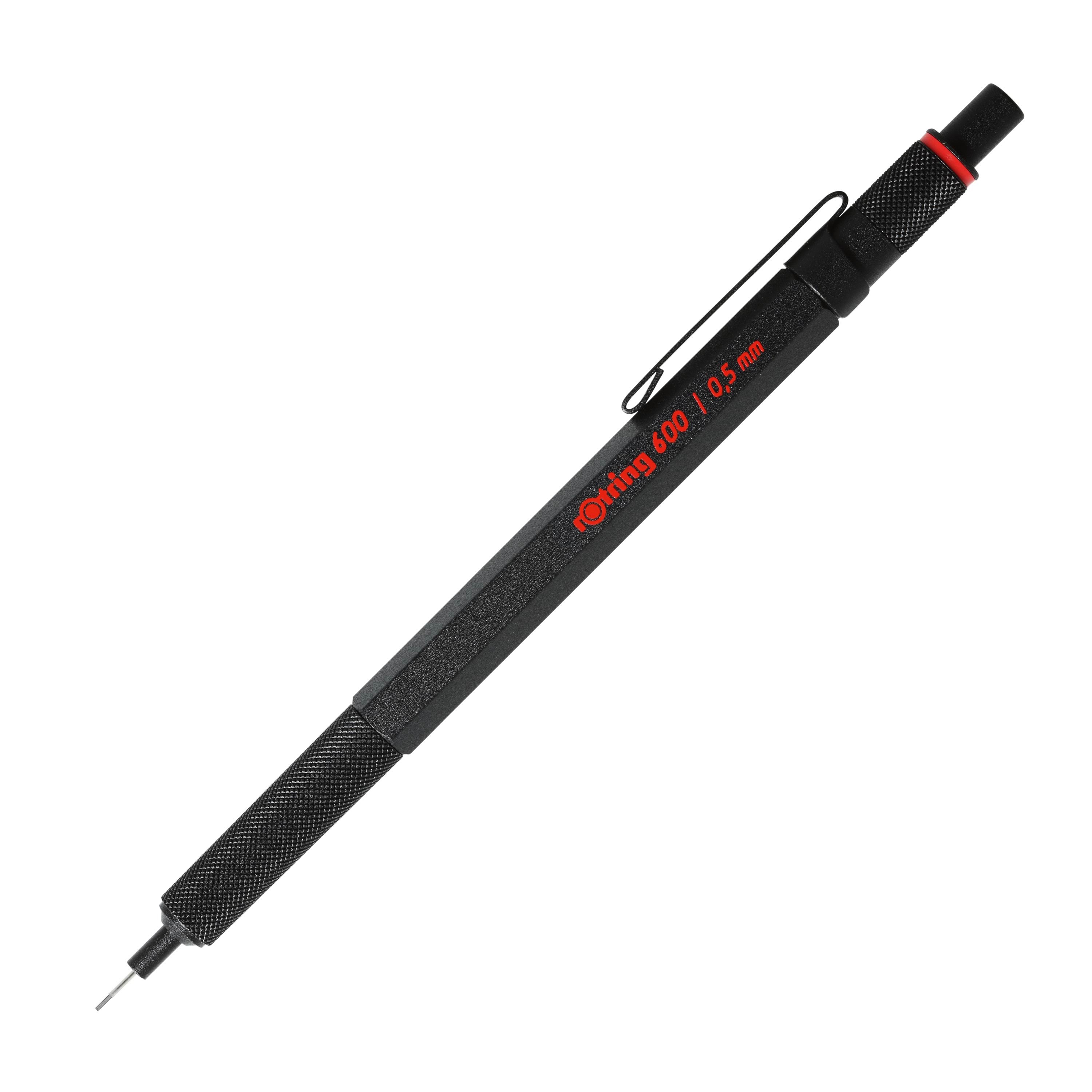 Rotring rOtring 600 mekanisk blyant | 0,5 mm | Sort blyant til kropsfremdrift i metal | Skridsikkert knurled greb & sekskantet tønde