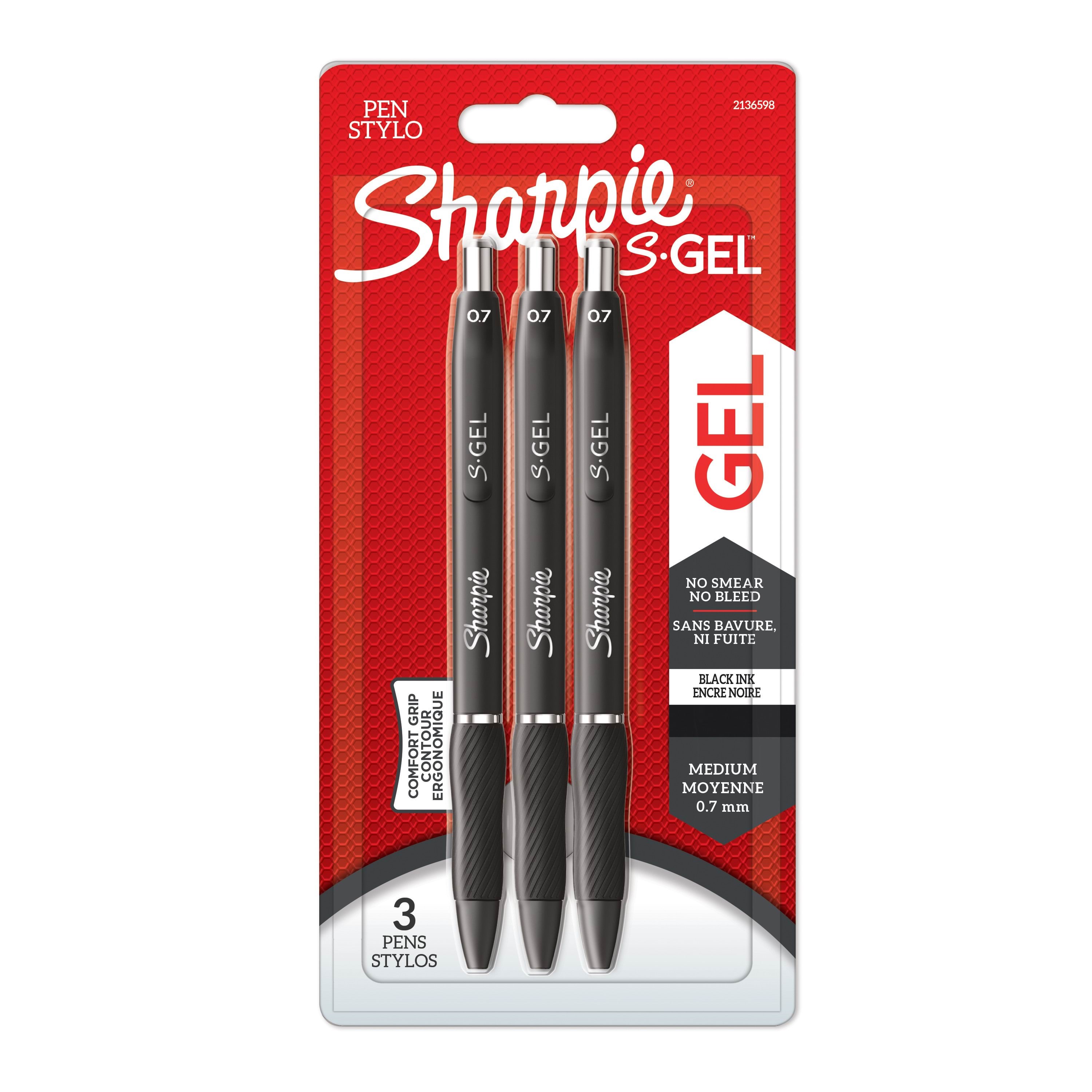 Sharpie S-Gel | Gelpenne | Medium spids (0,7 mm) | Sort blæk | 3 styk Tegneværktøj 2136598