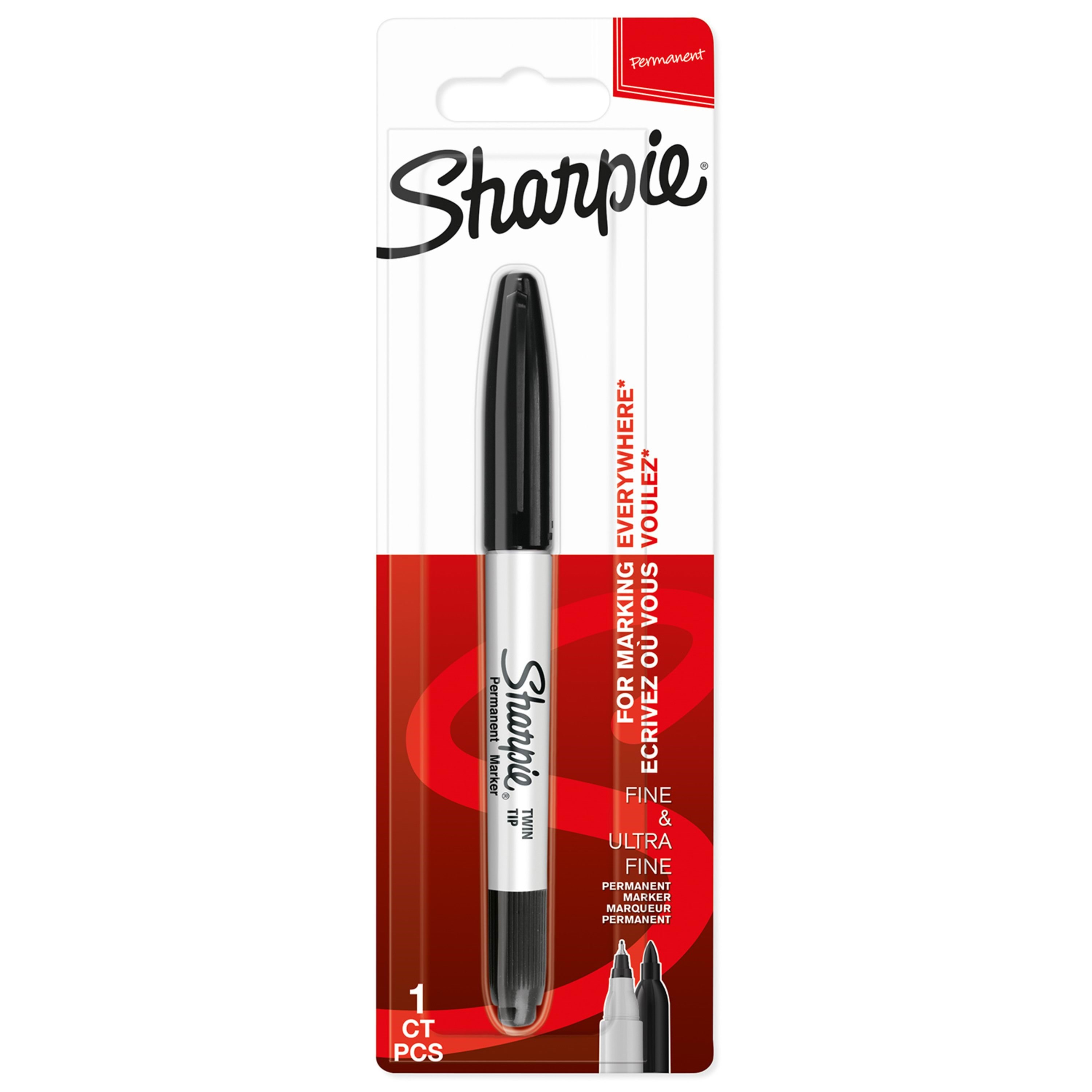 Sharpie Twin Tip Permanent Marker | Fin og meget fin spids | Sort | 1 styk