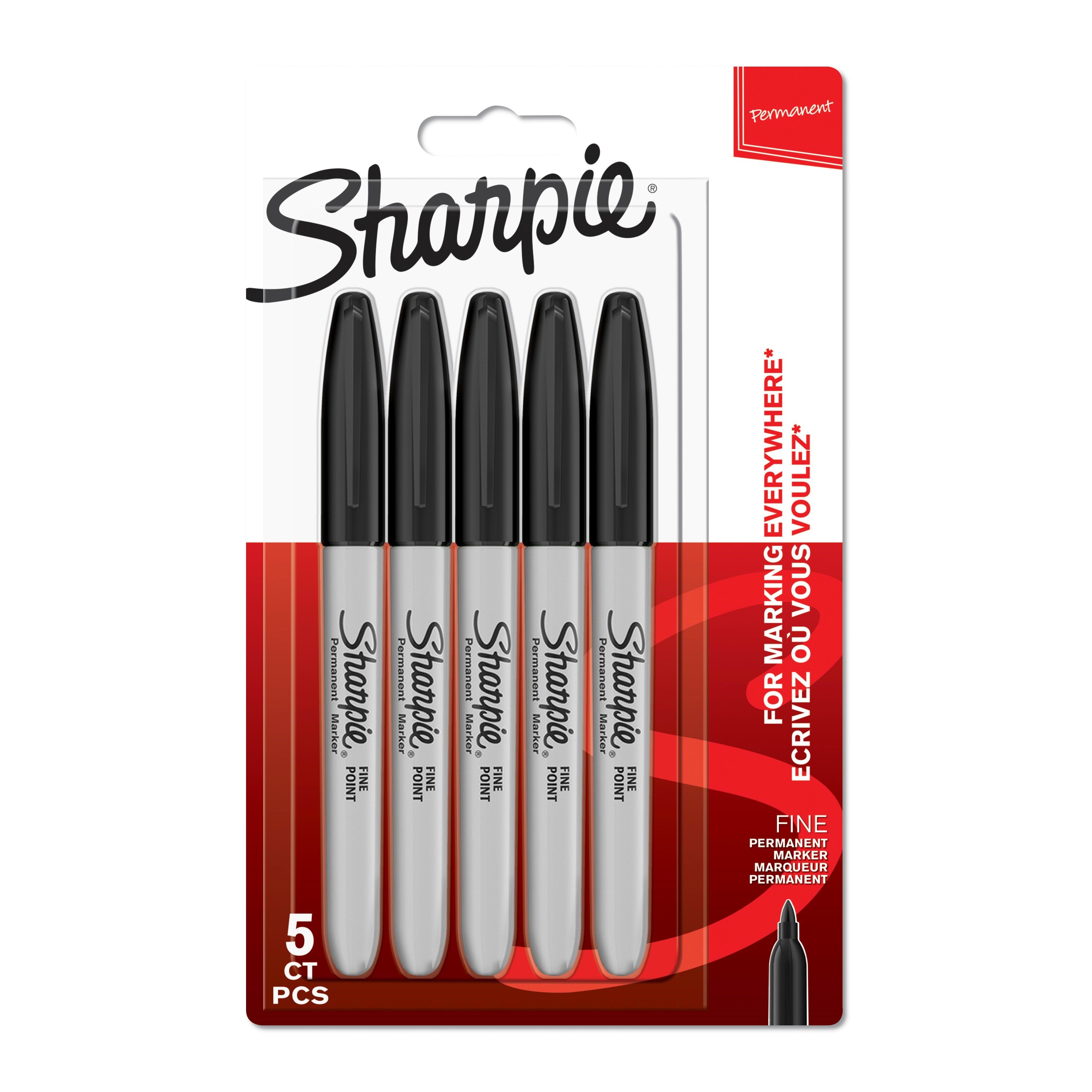 Sharpie Permanent Markers | Fin spids | Sort | 5 styk Tegneværktøj 1986051