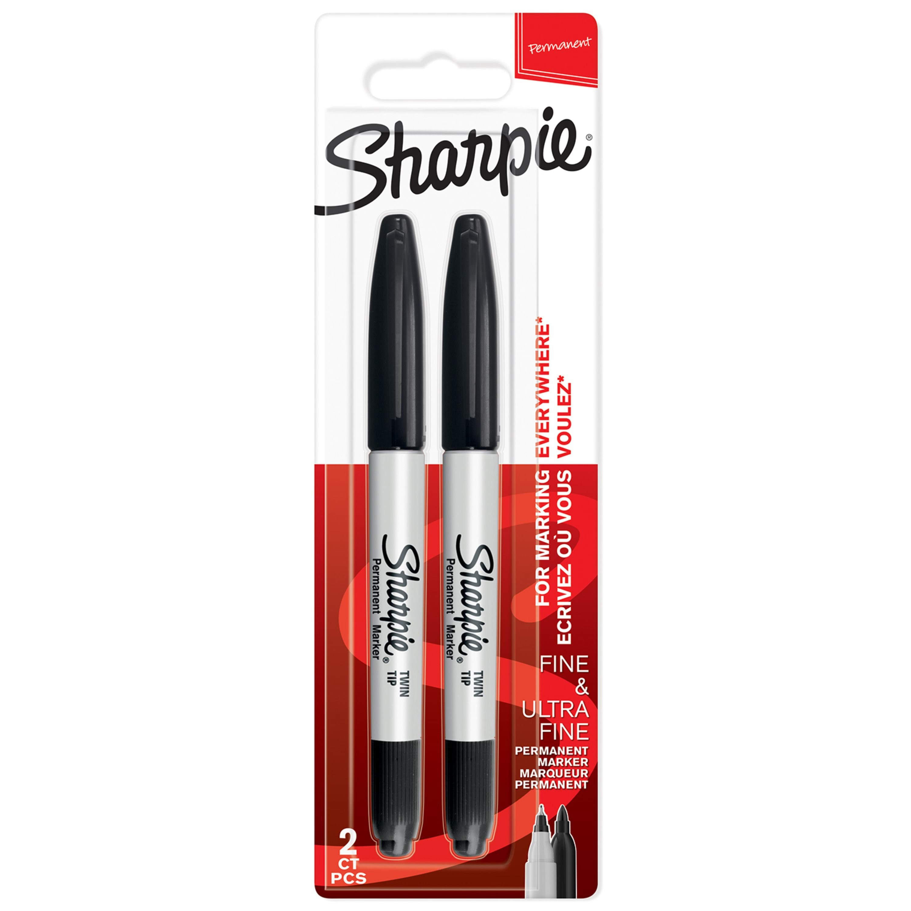 Sharpie Twin Tip Permanent Markers | Fin og meget fin spids | Sort | 2 styk Tegneværktøj 1986454
