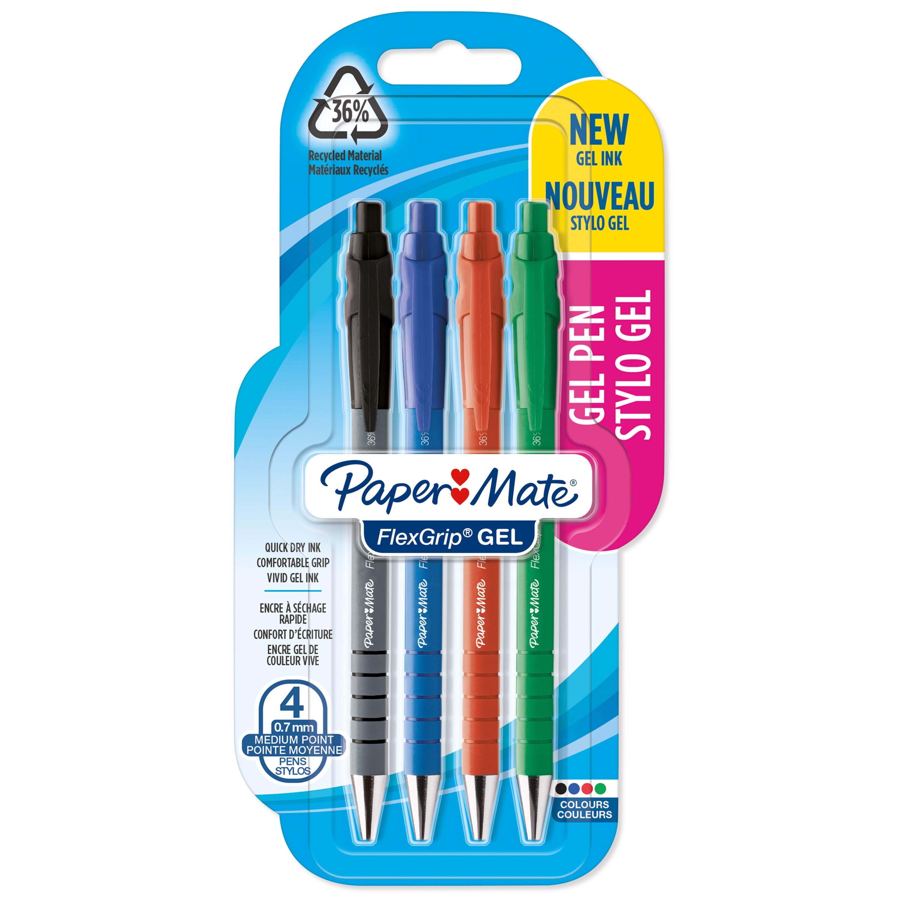 Paper Mate Flexgrip Gel Pens | 0,7 mm | Sort, blåt, rødt og grønt blæk | 4 styk Tegneværktøj 2108216