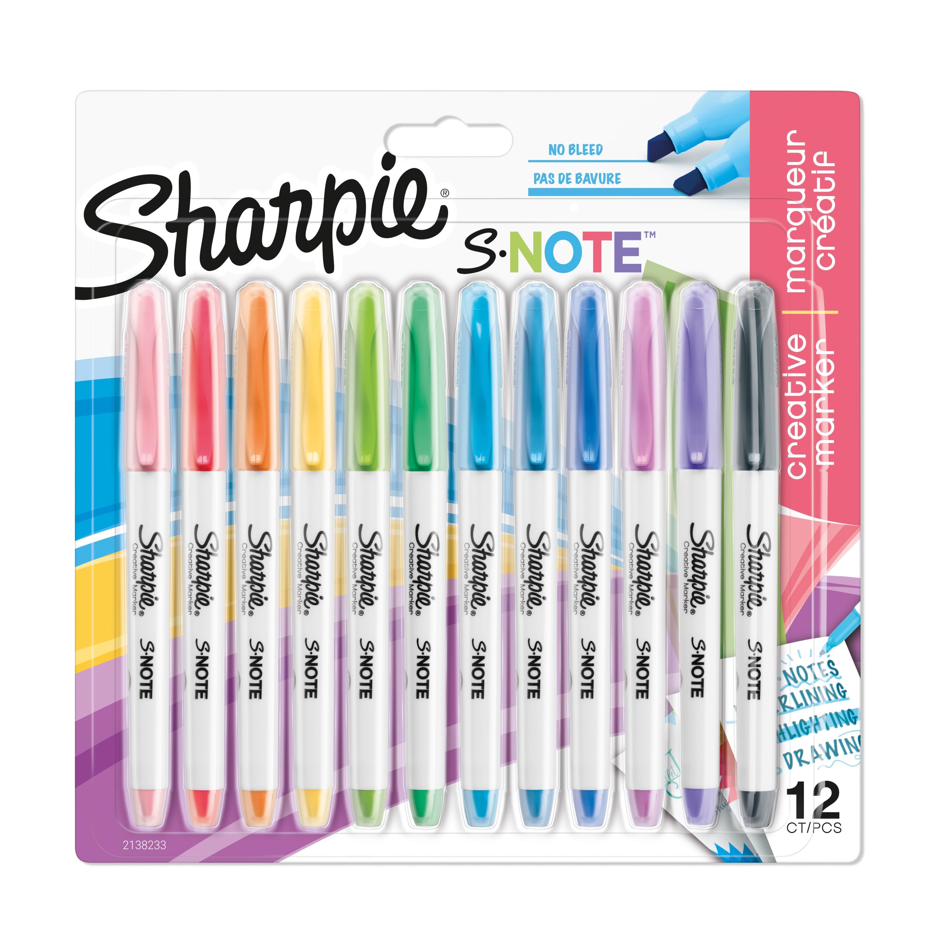 Sharpie S-Note | Alsidig 2-i-1-spids | Kreativ markeringspen | 12 styk Tegneværktøj 2138233
