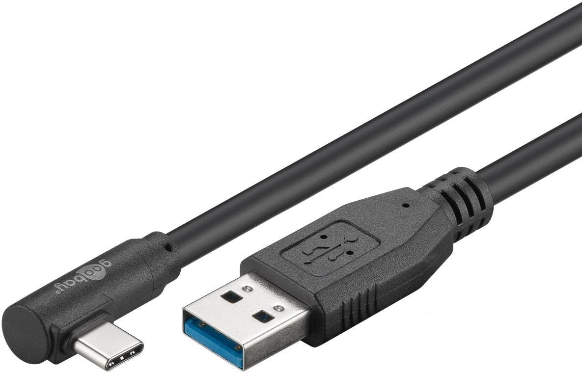Pro USB-A USB-C - 90° - 0.5m - USB 3.2 Gen 1 - Sort Usb Kabel PUSB3.2G1-AC-1x90-BLK-0.5M