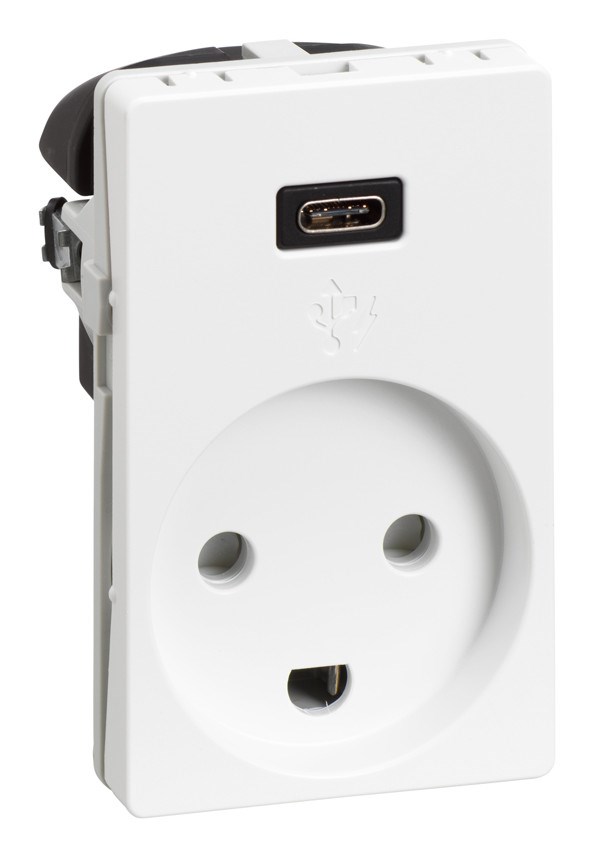 LK stikkontakt med jord og 5V USB C lader 1½ modul 13A, hvid Lauritz Knudsen 506D6713