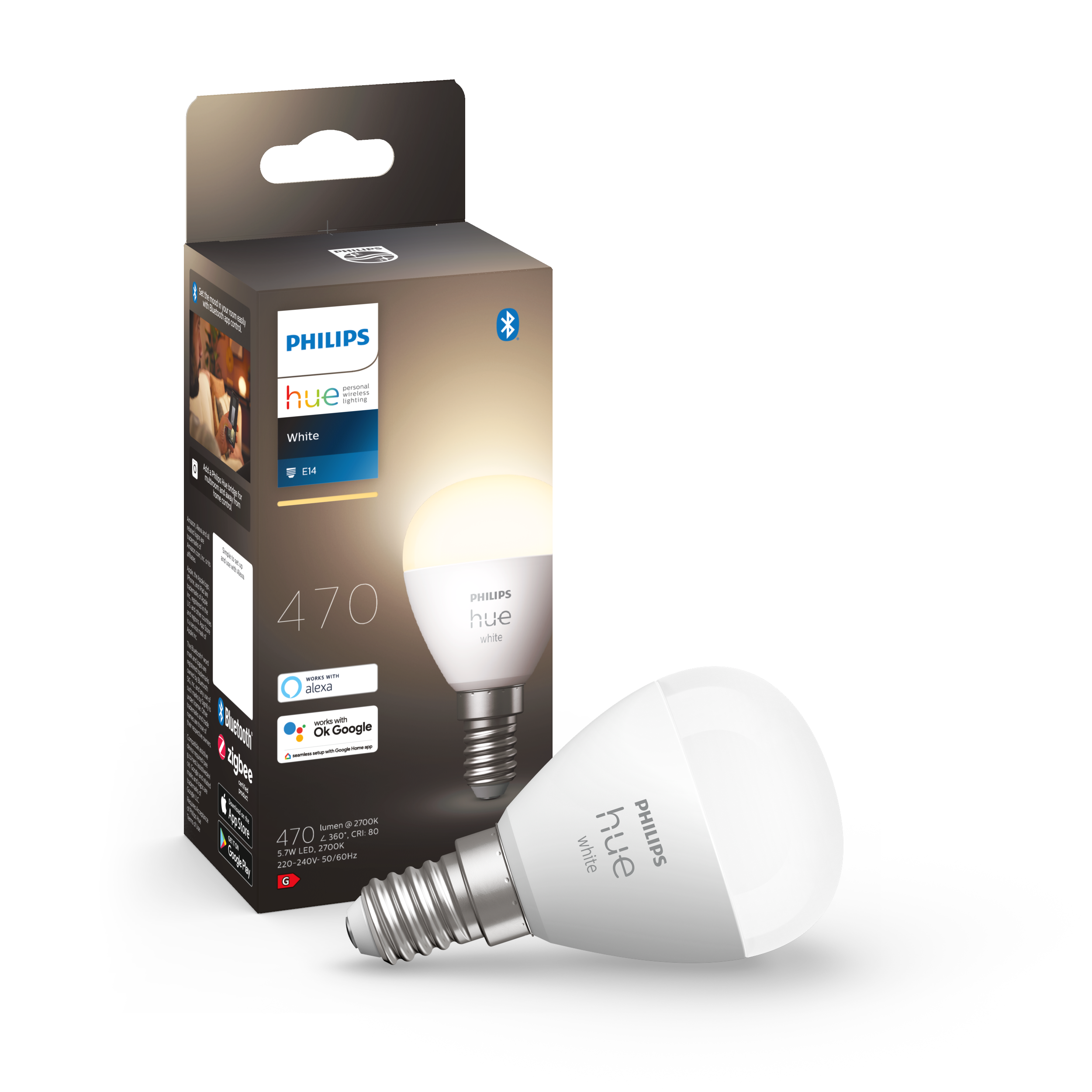 Philips Hue White P45 E14 Kronepære - 1-Pakke Smart Home 929002440603