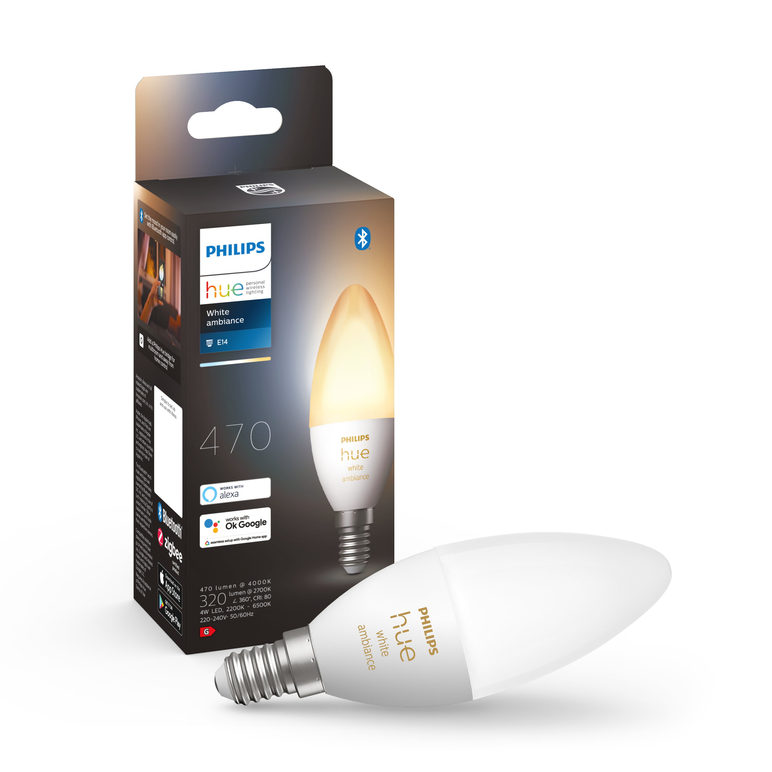 Philips Hue White Ambiance E14 B39 Kertepære - 1-pakke Smart Home 929002294403